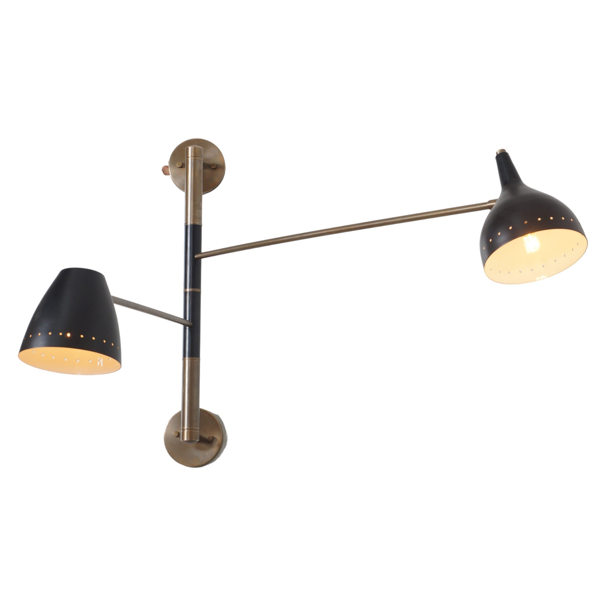 Double Shade Brass Articulated Arm Wall Fixture - Doozie Light Studio