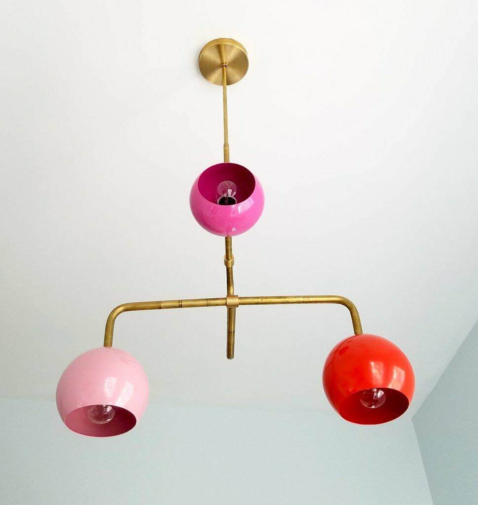 Modern Sputnik Chandelier Brass Eyeball Shade Mid Century Ceiling Fixture Light - Doozie Light Studio