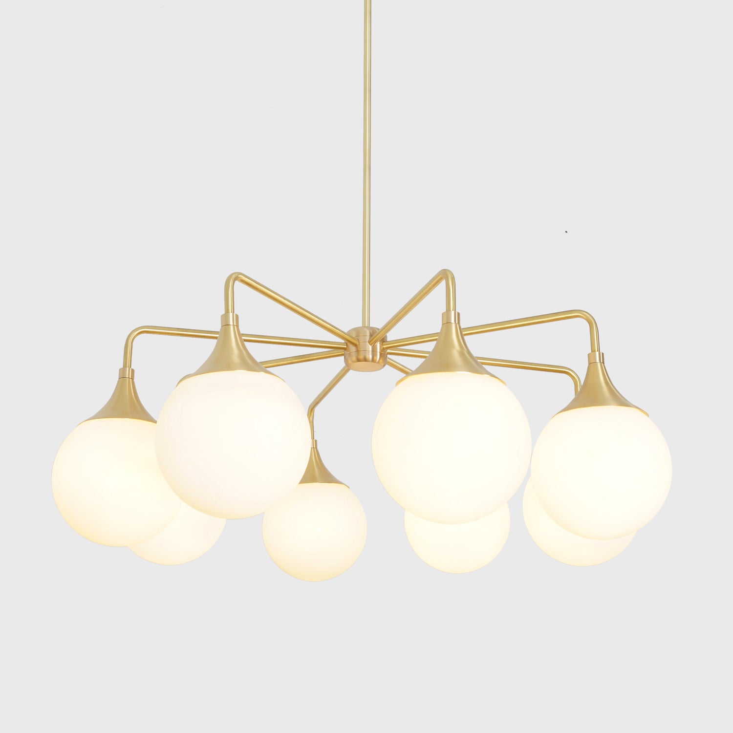 Modern Brass 8 Bulbs Glass Globe Trumpet Chandelier - Doozie Light Studio