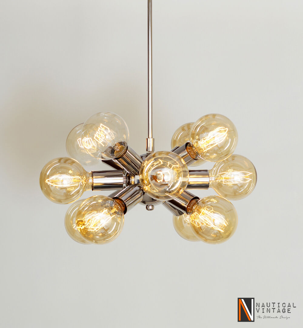 Modern Chrome Brass Hanging Ceiling Sputnik Chandelier with 12 Arms - Doozie Light Studio