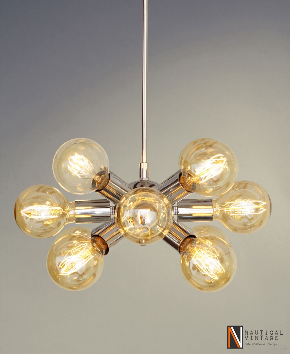 Modern Chrome Brass Hanging Ceiling Sputnik Chandelier with 12 Arms - Doozie Light Studio