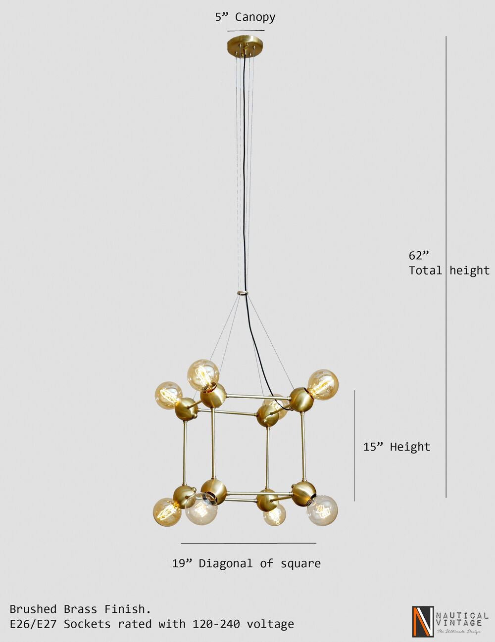 Italian Style Geometric Brass Chandeliers - Suspension Cable Brass Chandelier - Doozie Light Studio
