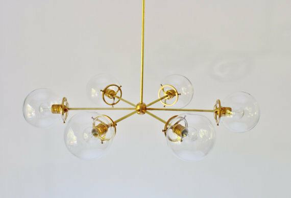 Modern Brass Globe Chandelier Lighting Fixture, 5 Clear Glass Globes Chandelier - Doozie Light Studio