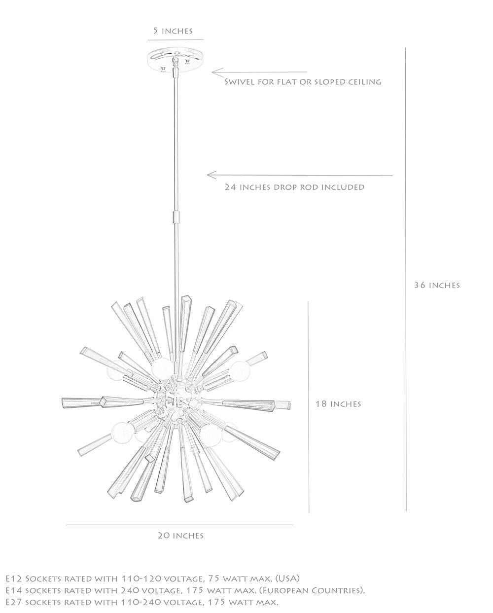Modern Chrome Brass & Acrylic Crystal Rock Sputnik Chandelier Light Fixture - Doozie Light Studio