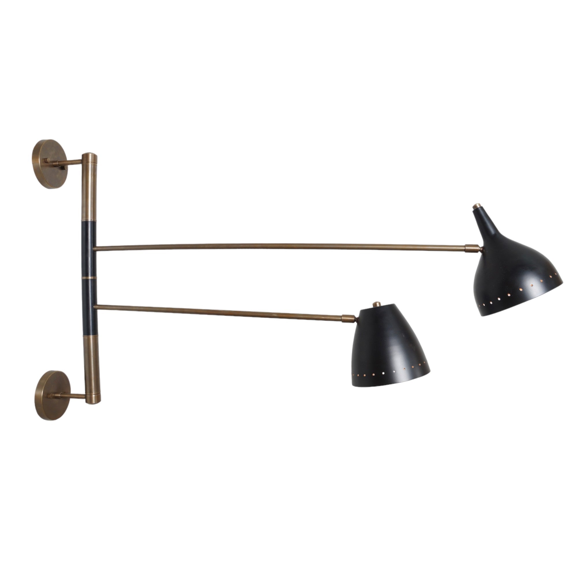 Double Shade Brass Articulated Arm Wall Fixture - Doozie Light Studio