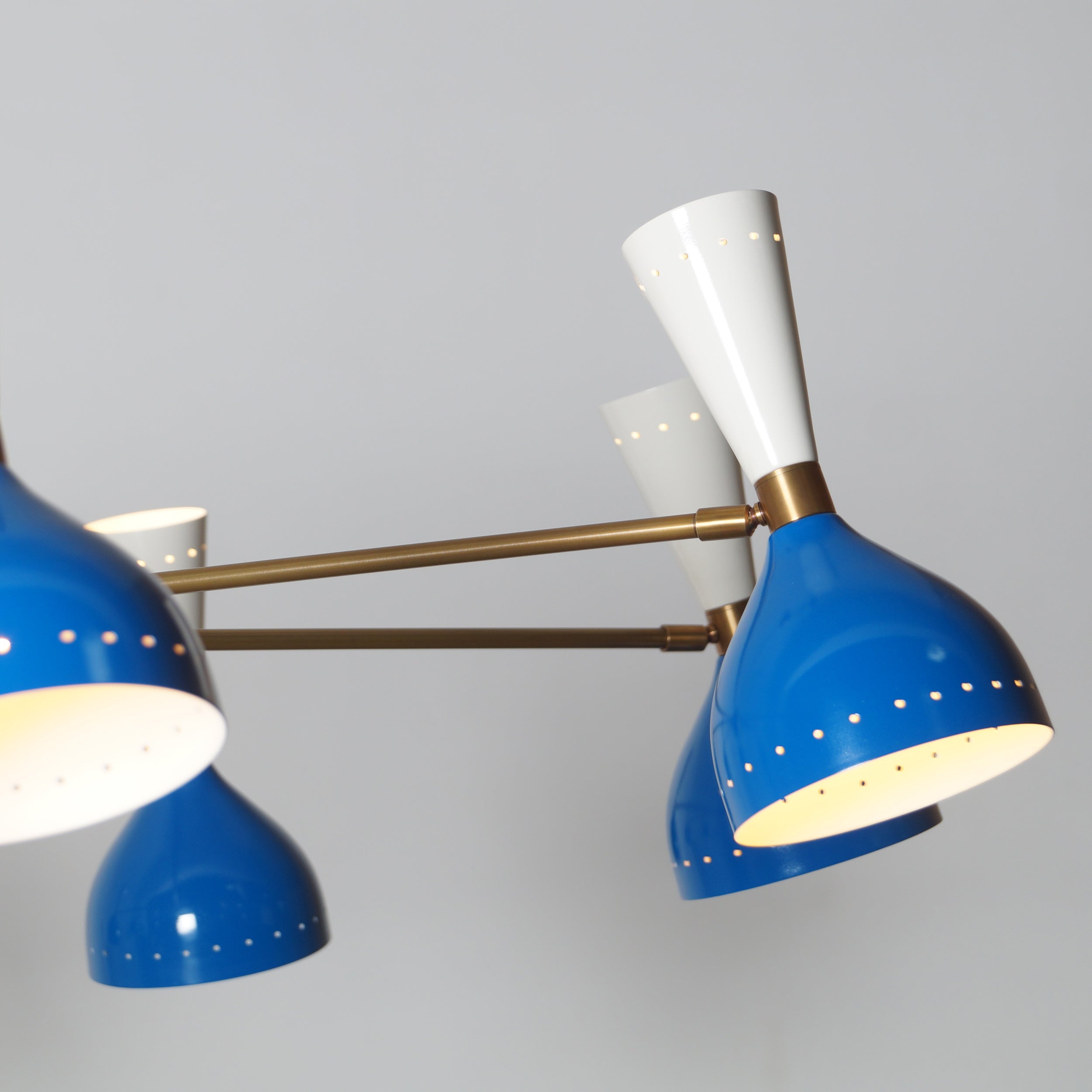 Diabola 8 Shade Light Stilnovo Brass Chandelier Fixture - Doozie Light Studio