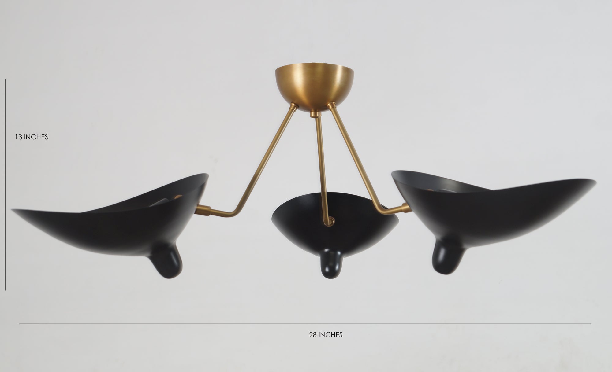 Three Light Shade Semi Flush Mount Brass Ceiling Fixture - Doozie Light Studio