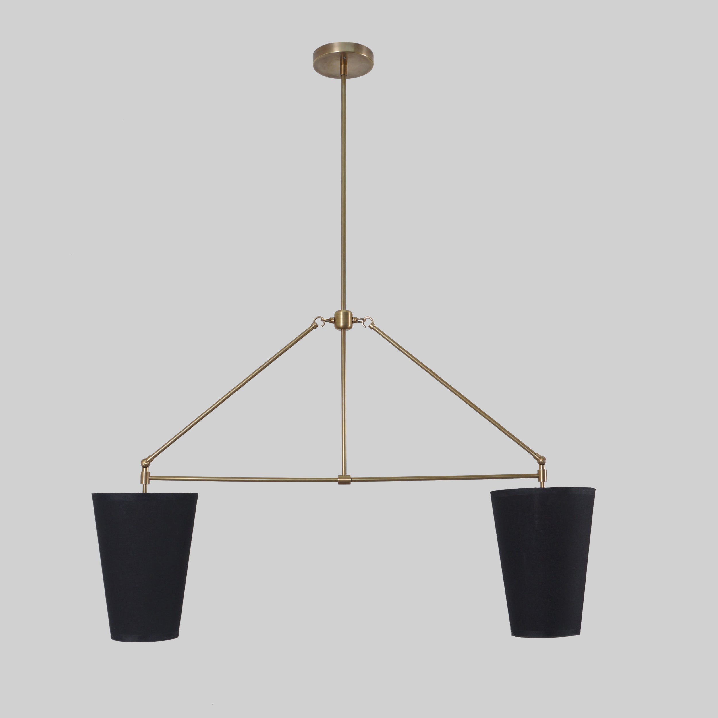 Two Light Linen Shade Brass Pendant Ceiling Light Fixture - Doozie Light Studio
