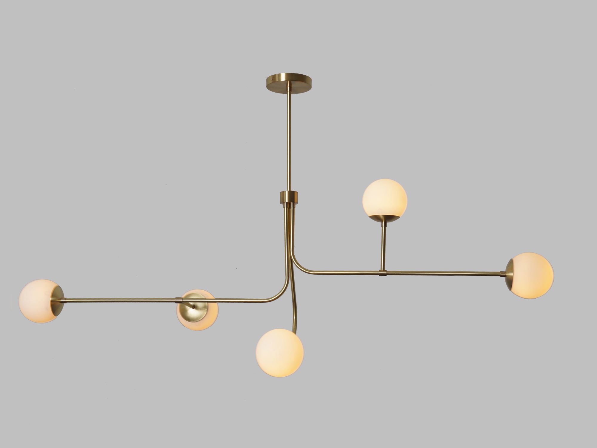 Five Globe Brass Sputnik Linear Chandelier Light Fixture - Doozie Light Studio