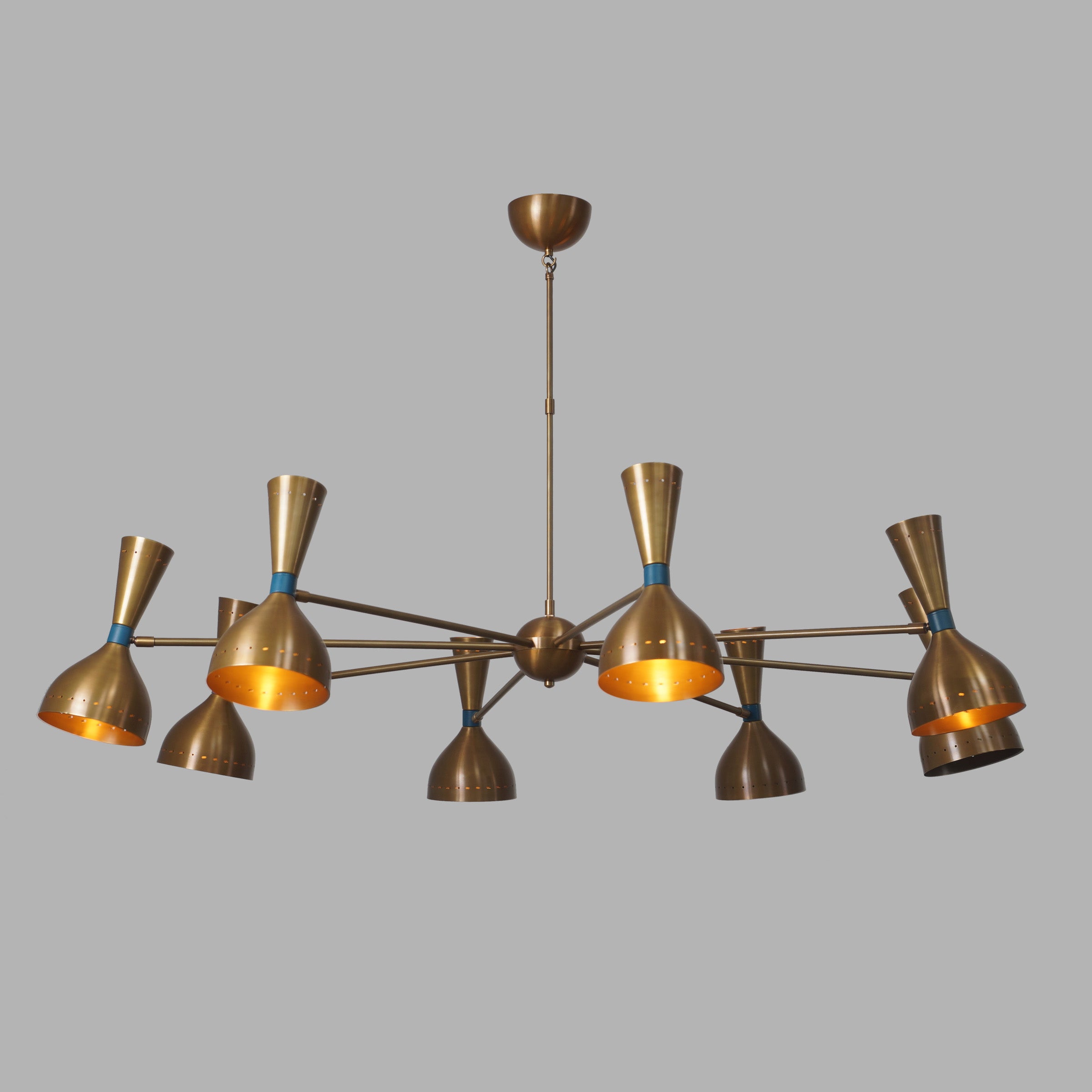 Diabola 8 Shade Light Stilnovo Brass Chandelier Fixture - Doozie Light Studio