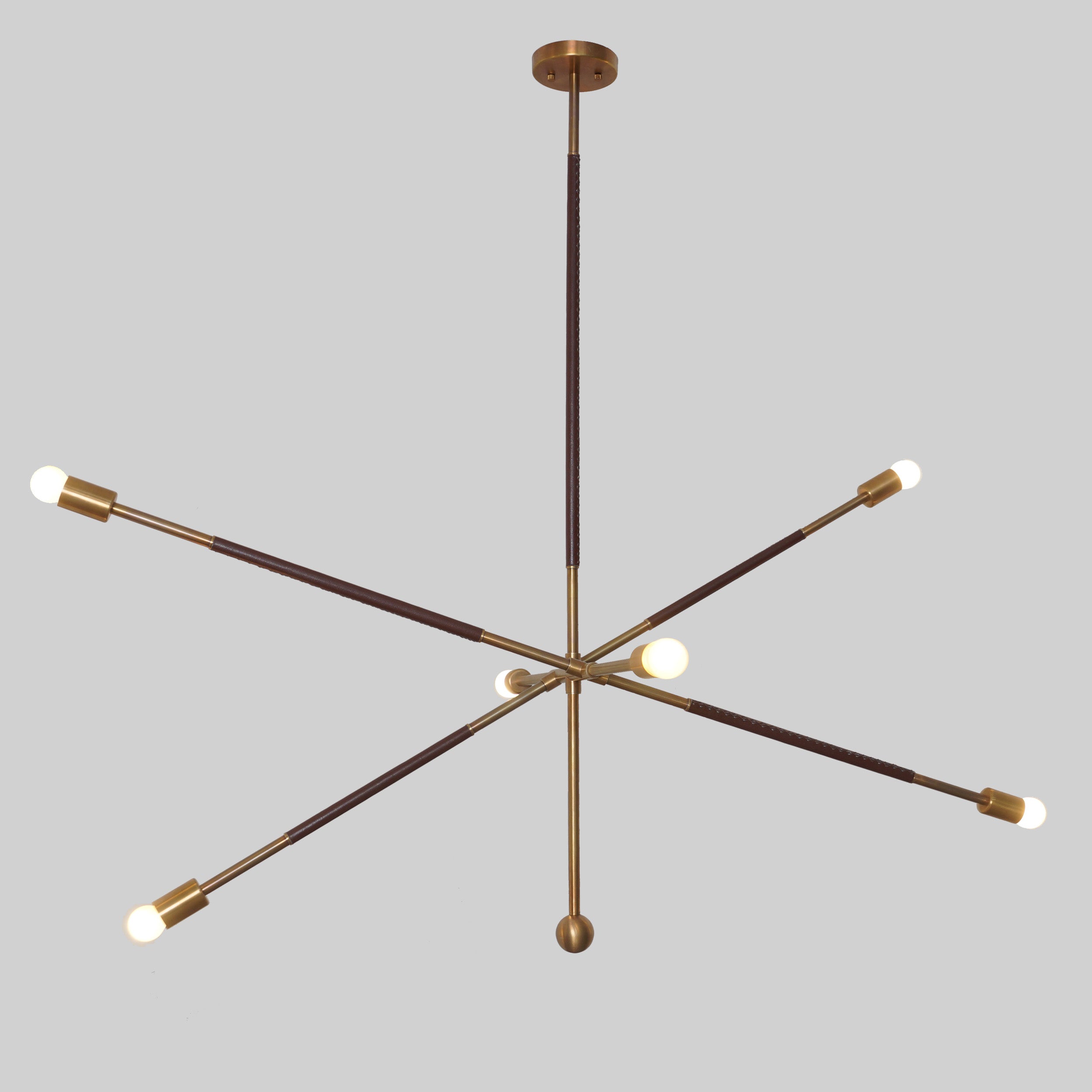 Stilnovo Brass Six Light Highway Ceiling Chandelier Pendant Light - Doozie Light Studio