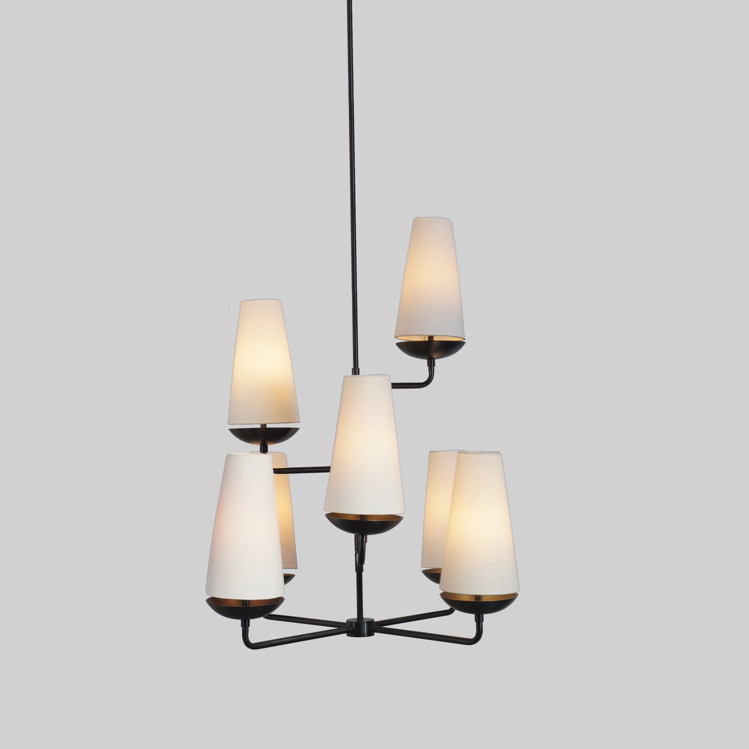 Seven Linen Shade Linear Light Brass Chandelier Fixture - Doozie Light Studio