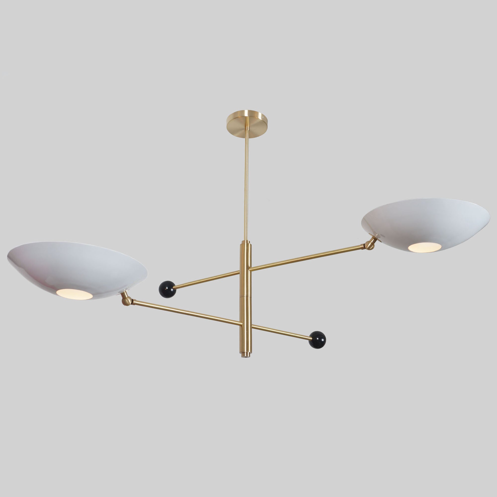Two Curved Disk Shade Brass Pendant Light - Doozie Light Studio