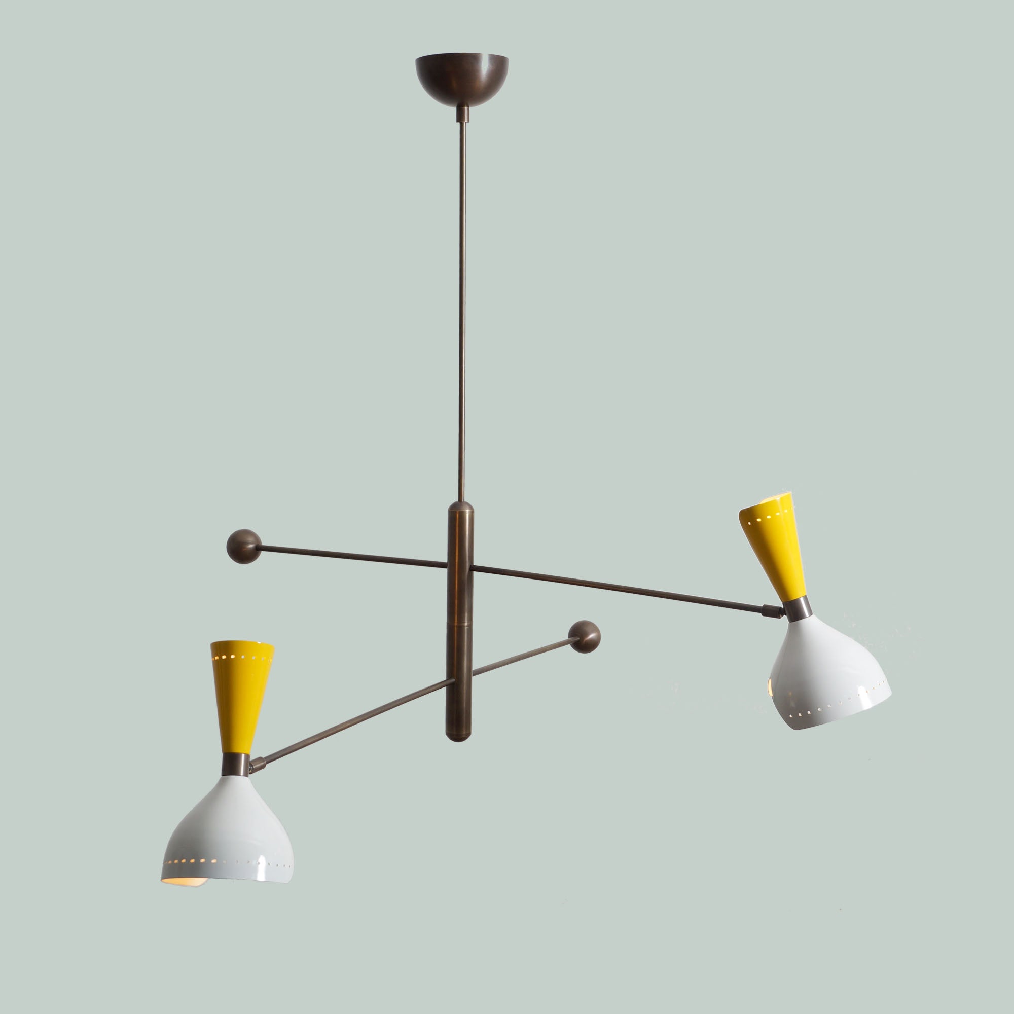 Two Light Shade Brass Pendant Light Fixture - Doozie Light Studio