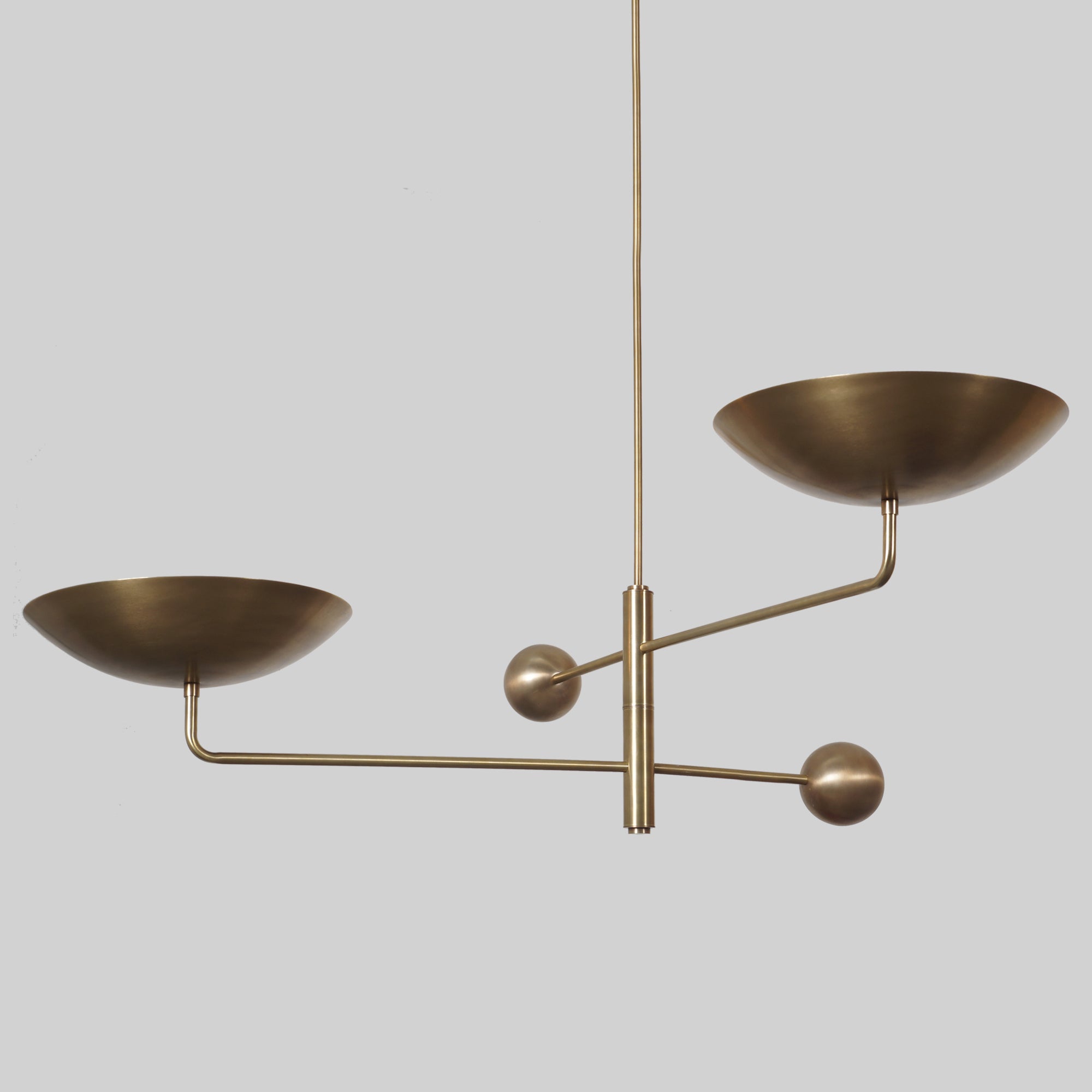 Two Curved Disk Shade Brass Chandelier Fixture - Doozie Light Studio