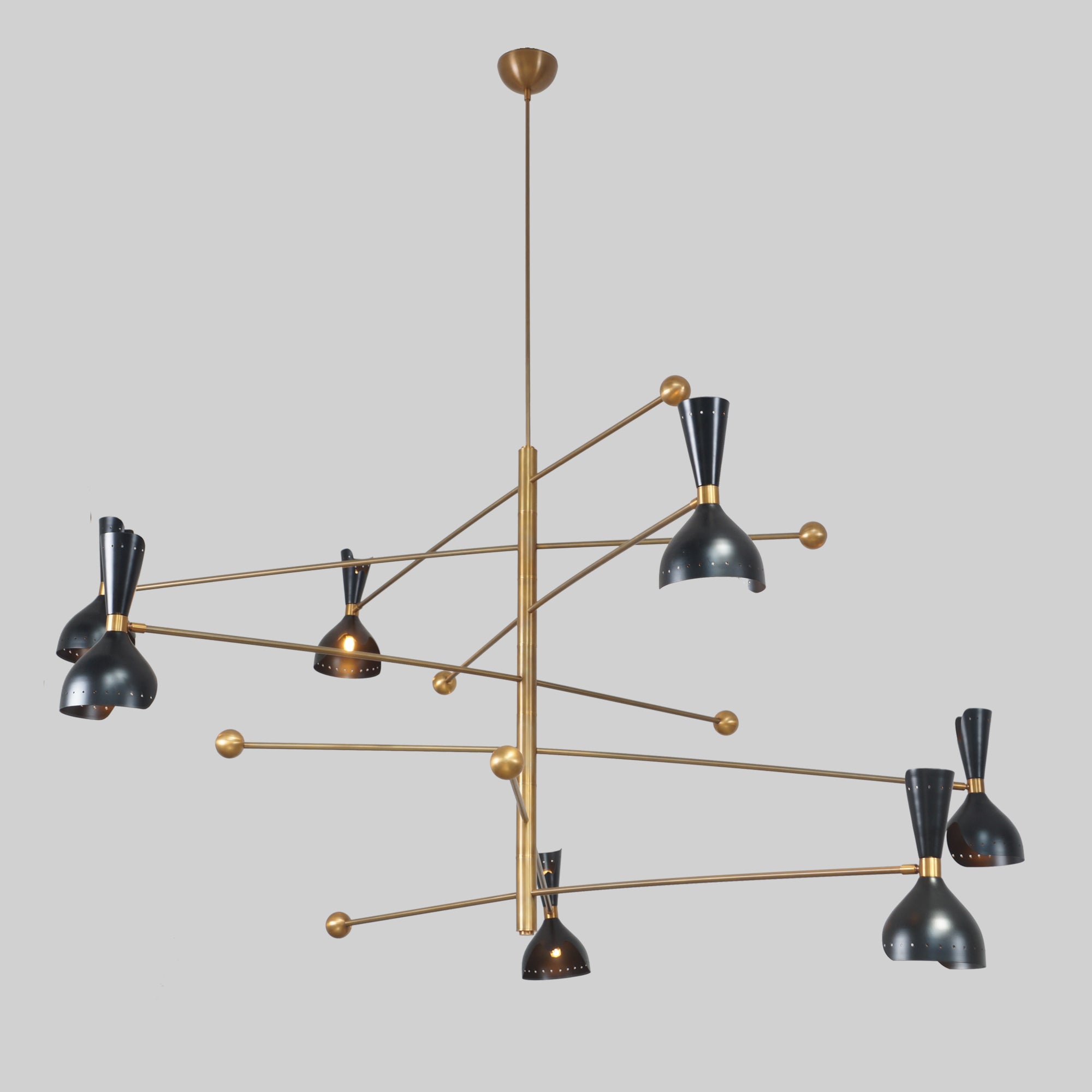 Seven Shade Stilnovo Brass Chandelier Fixture - Doozie Light Studio