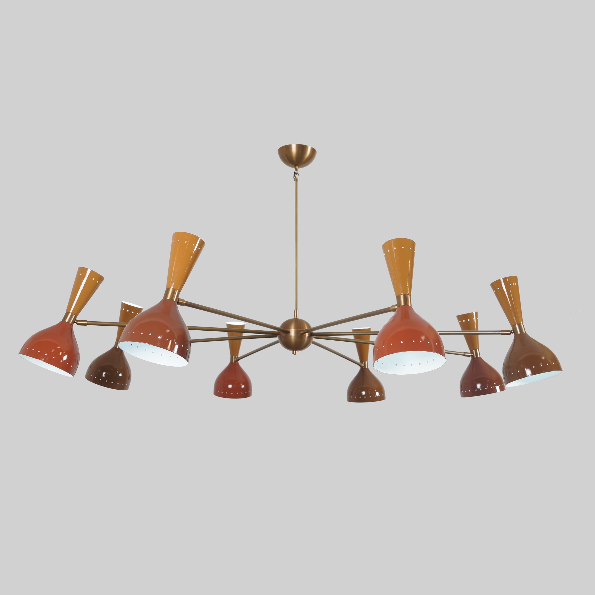 Diabola 8 Shade Light Stilnovo Brass Chandelier Fixture - Doozie Light Studio