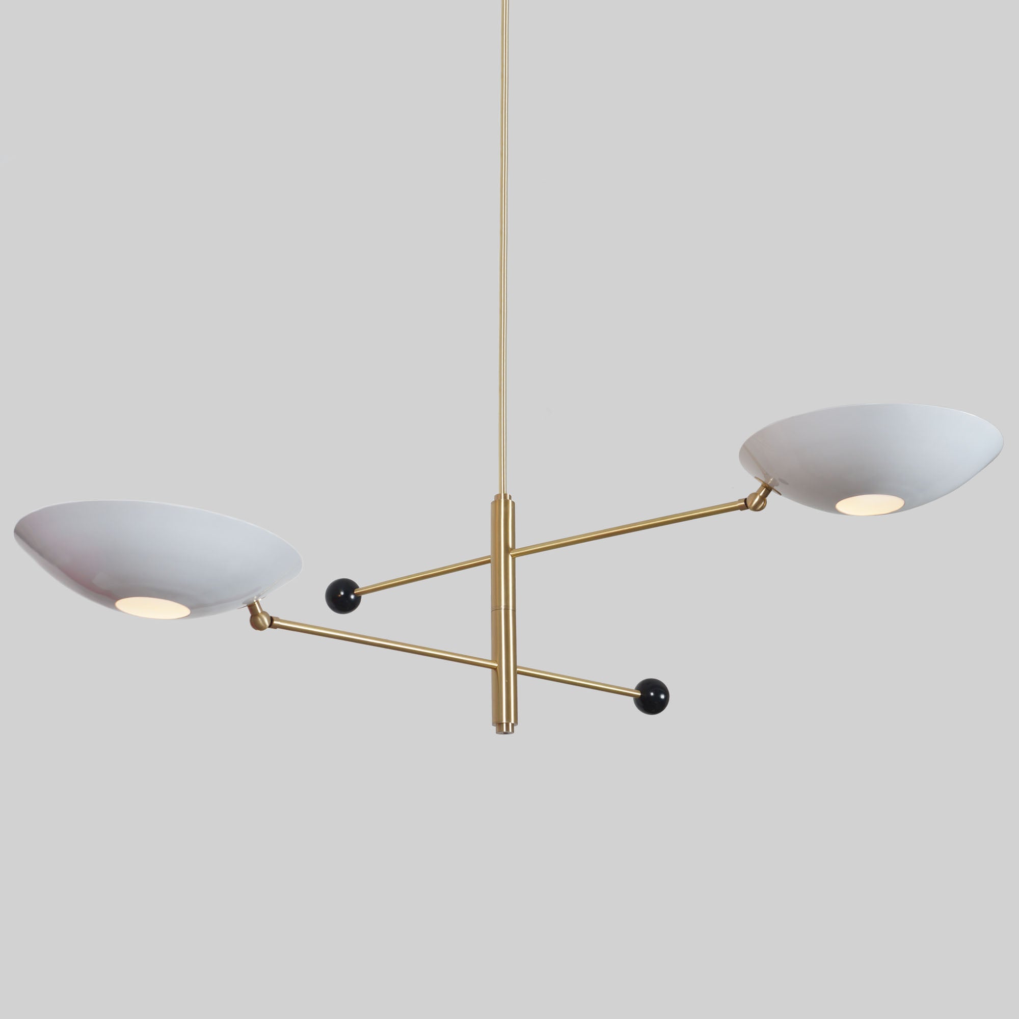 Two Curved Disk Shade Brass Pendant Light - Doozie Light Studio