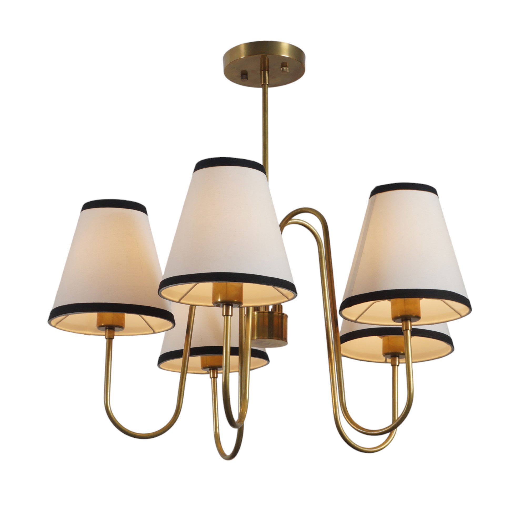 Five Linen Shade Light Brass Chandelier Fixture - Doozie Light Studio