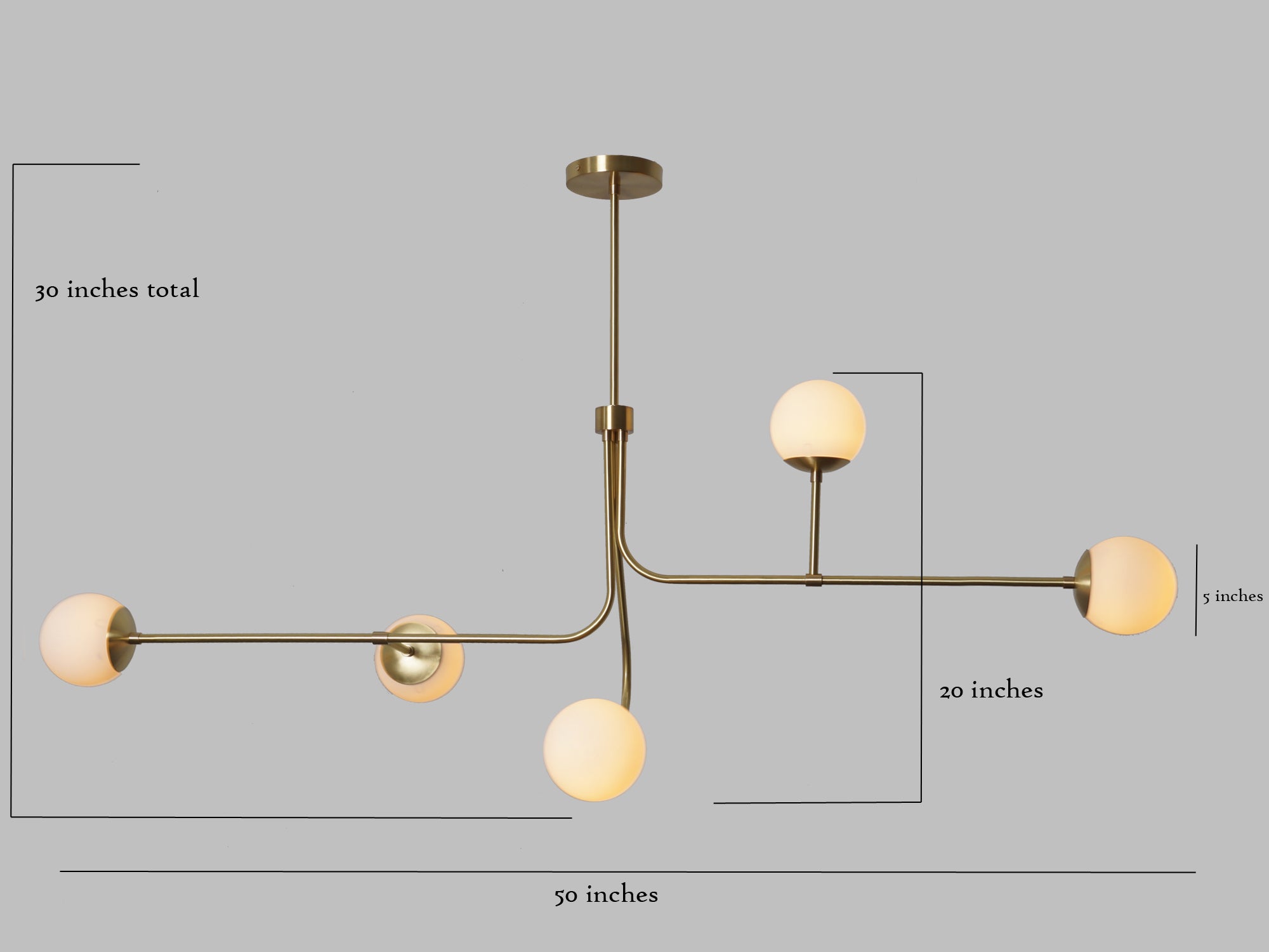 Five Globe Brass Sputnik Linear Chandelier Light Fixture - Doozie Light Studio
