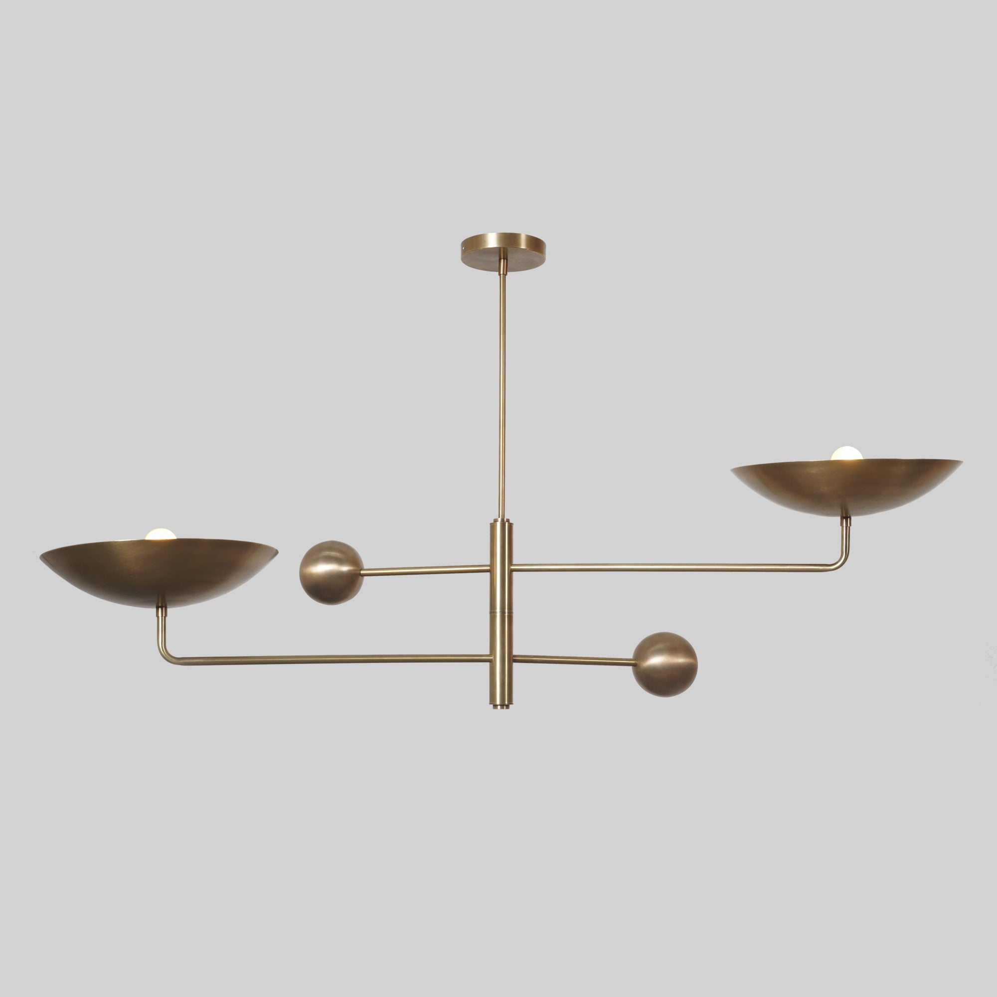 Two Curved Disk Shade Brass Chandelier Fixture - Doozie Light Studio