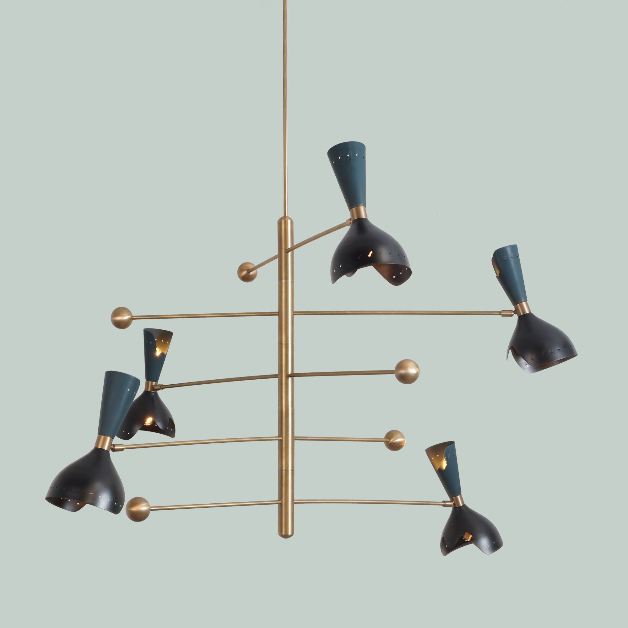 Five Light Shade Brass Pendant Light Fixture - Doozie Light Studio