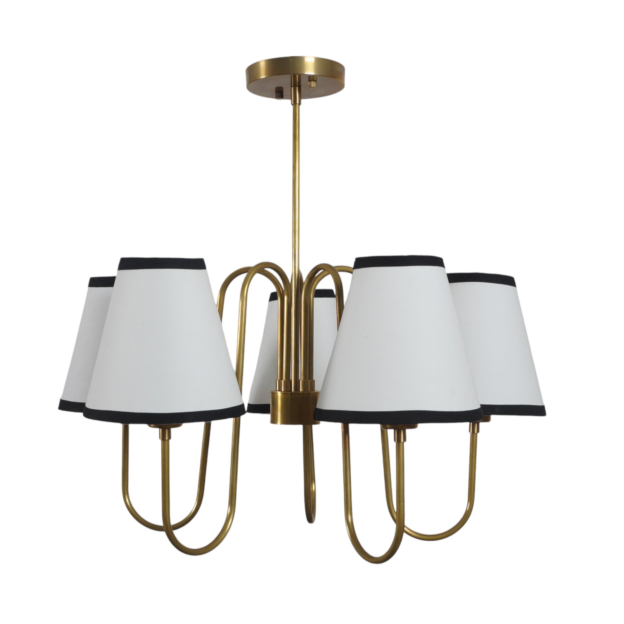 Five Linen Shade Light Brass Chandelier Fixture - Doozie Light Studio