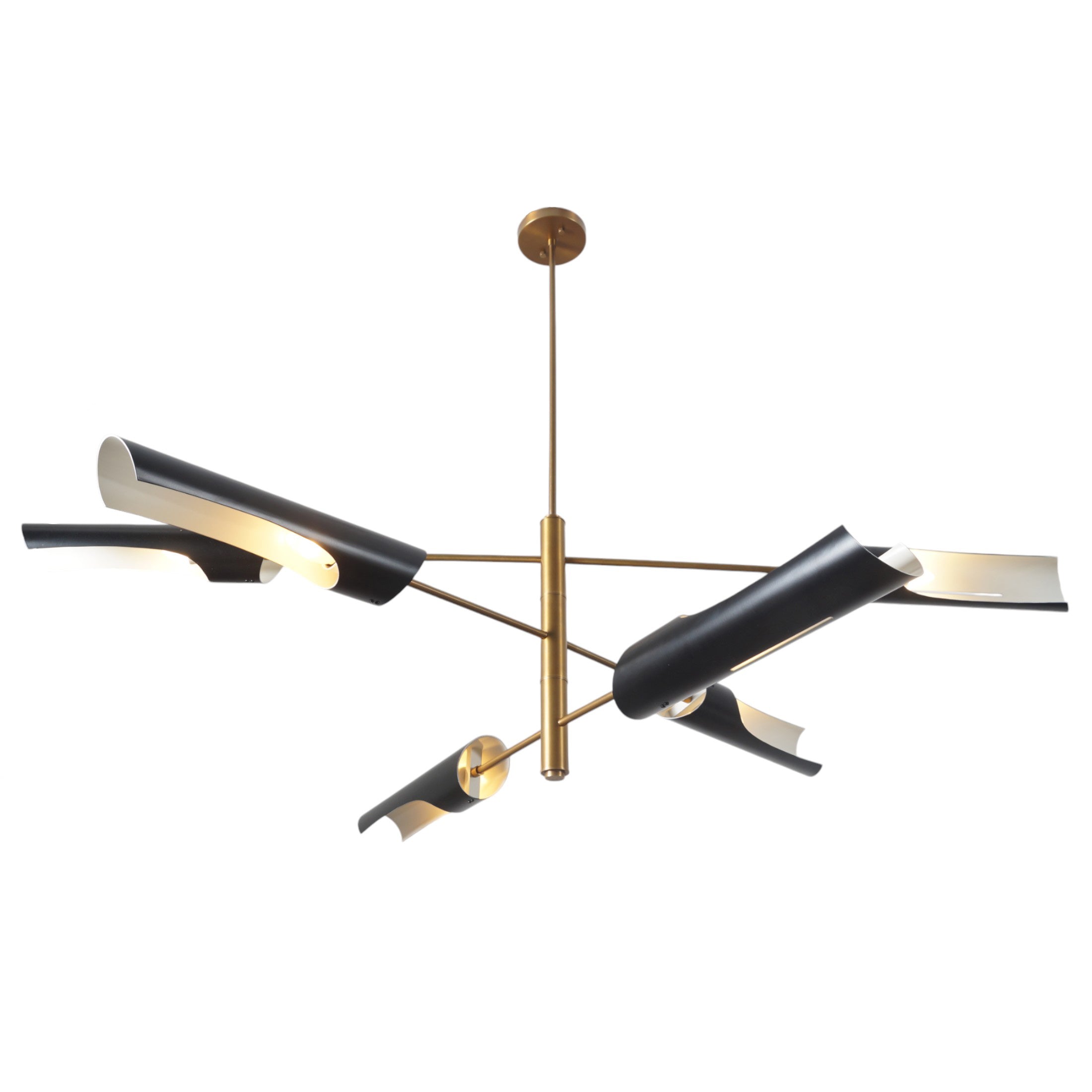Modern Brass Six Shade Three Tired Sputnik Chandelier - Doozie Light Studio