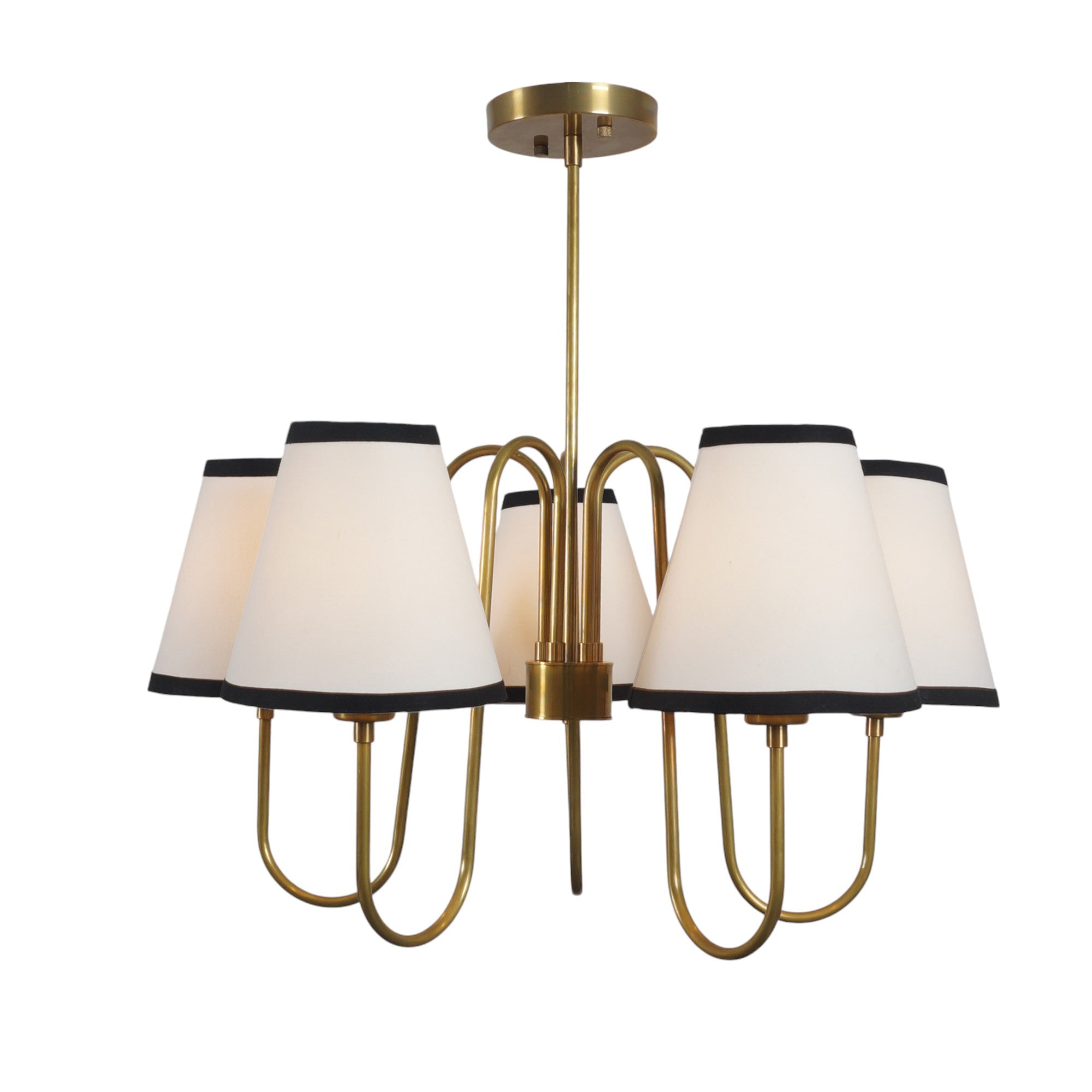 Five Linen Shade Light Brass Chandelier Fixture - Doozie Light Studio