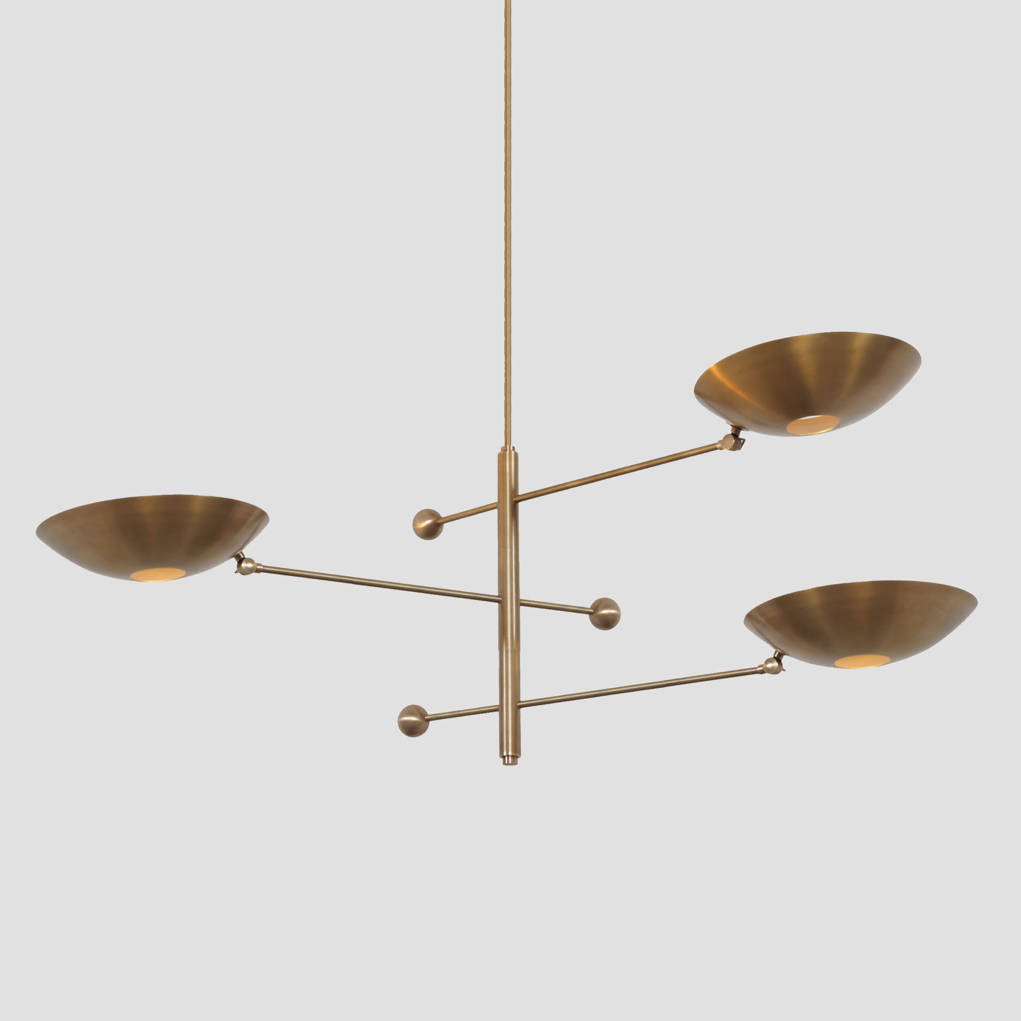 Three Curved Disk Shade Brass Chandelier Fixture - Doozie Light Studio