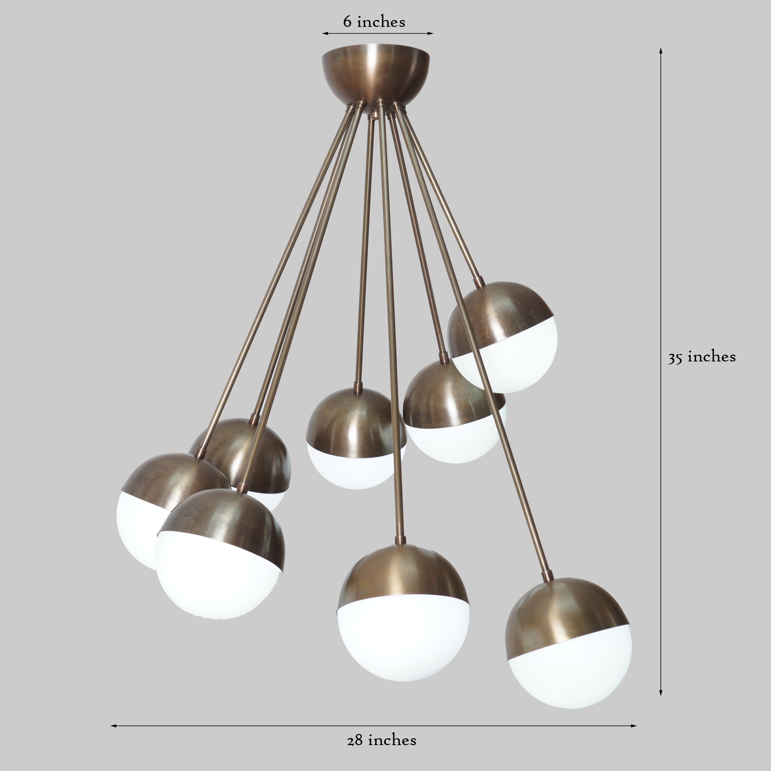 Eight Globe Brass Ceiling Cluster Pendant Chandelier - Doozie Light Studio