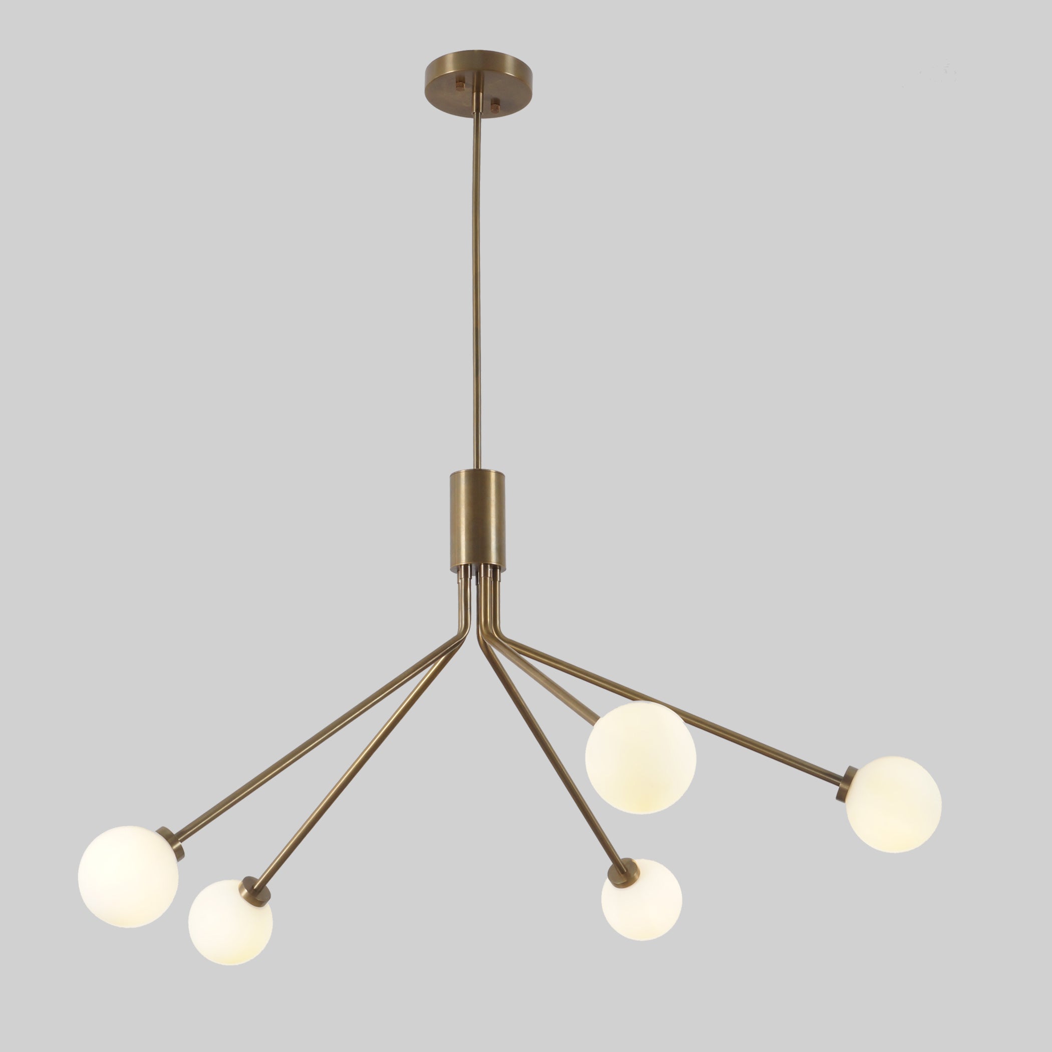 Five Globe Brass Sputnik Spider Chandelier Light Fixture - Doozie Light Studio