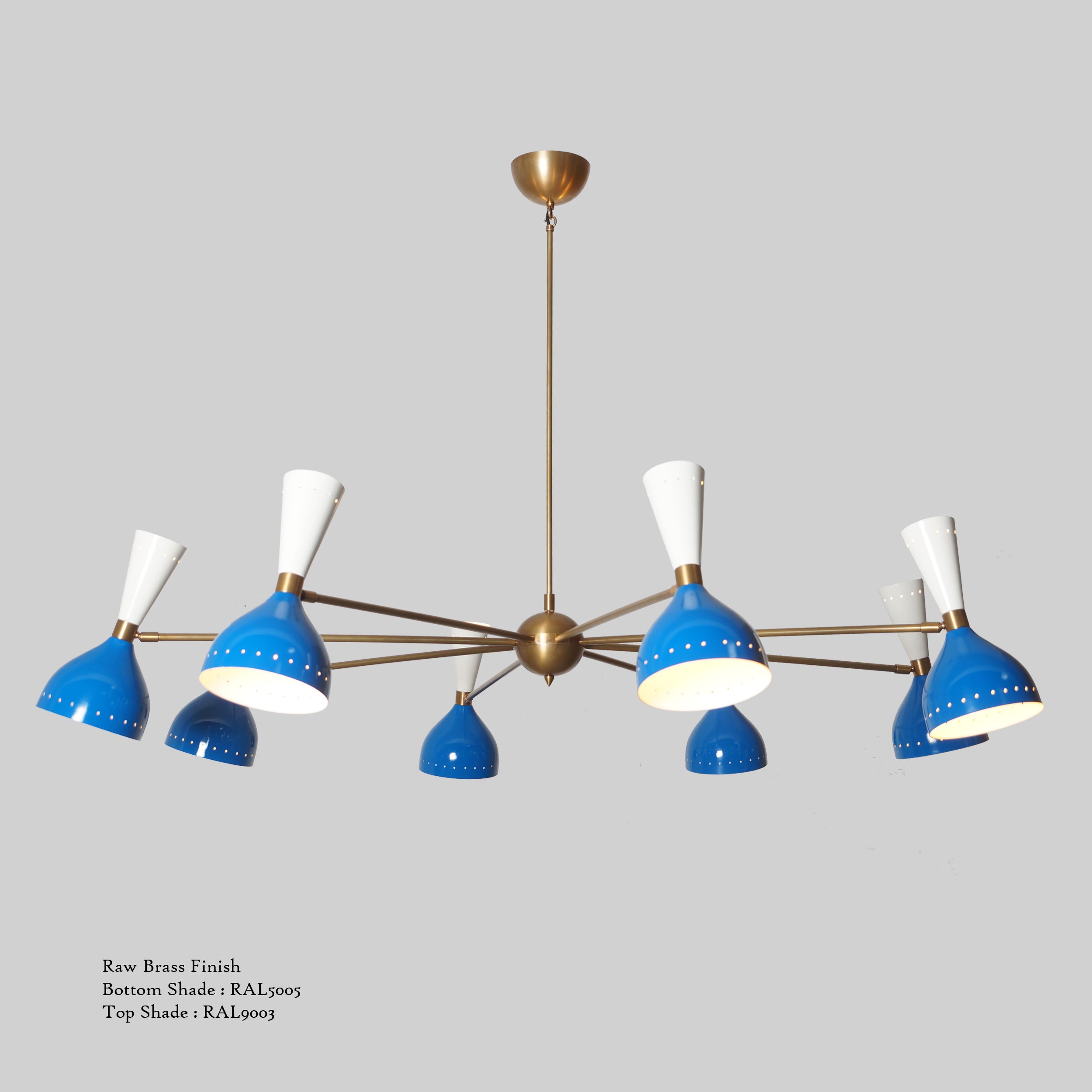 Diabola 8 Shade Light Stilnovo Brass Chandelier Fixture - Doozie Light Studio