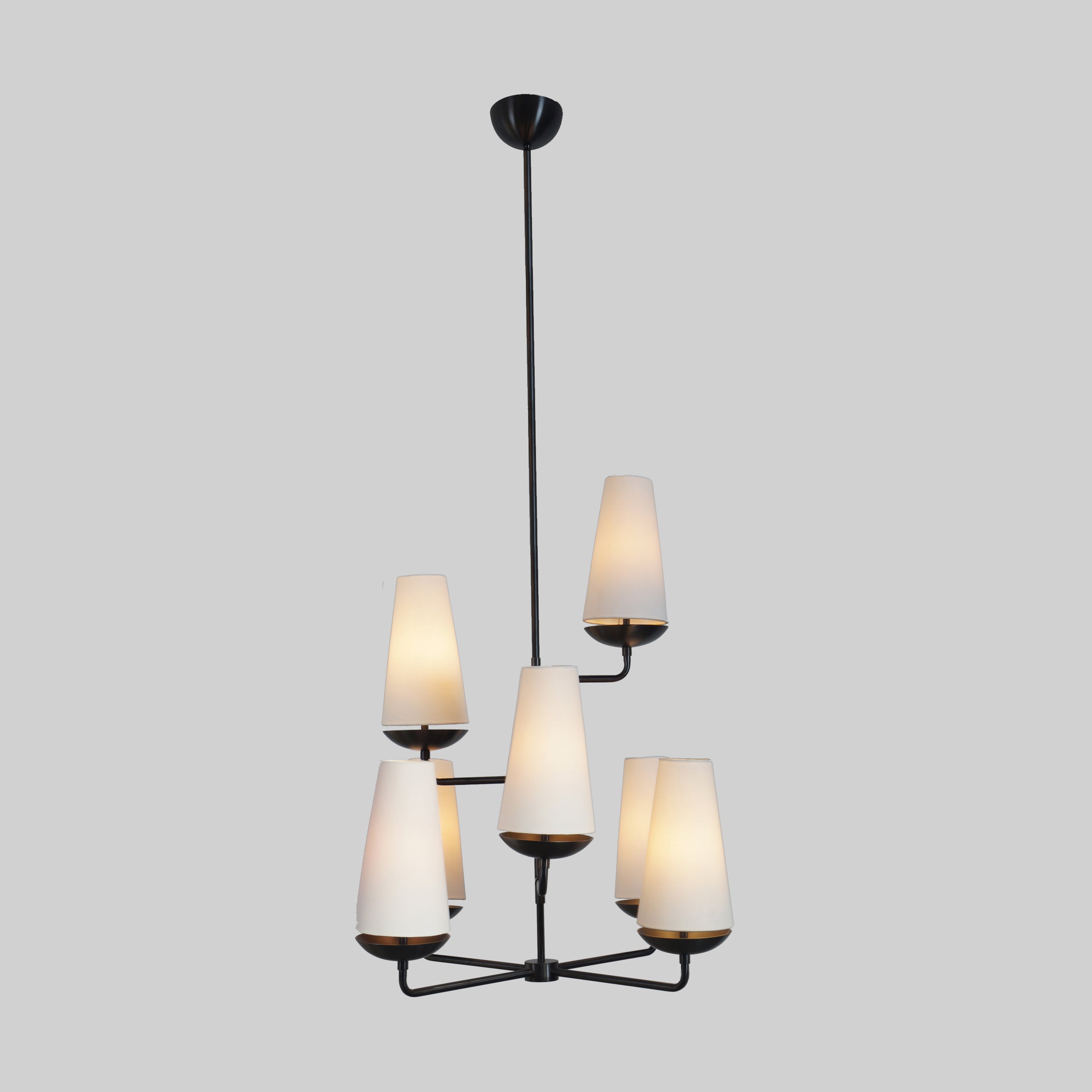 Seven Linen Shade Linear Light Brass Chandelier Fixture - Doozie Light Studio