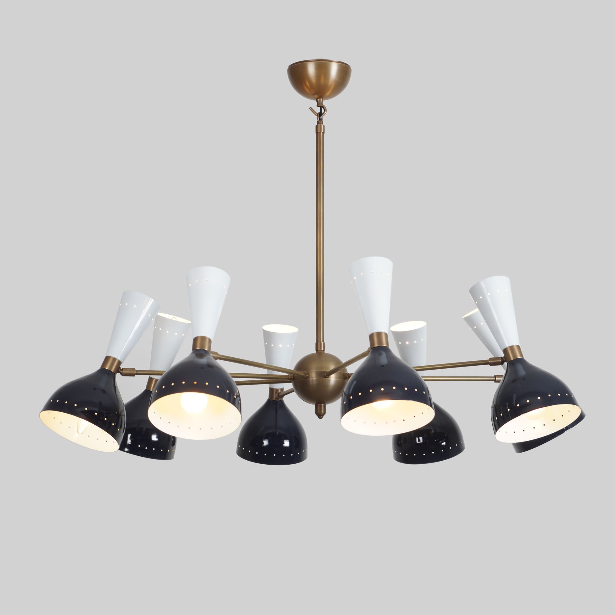 Diabola 8 Shade Light Stilnovo Brass Chandelier Fixture - Doozie Light Studio