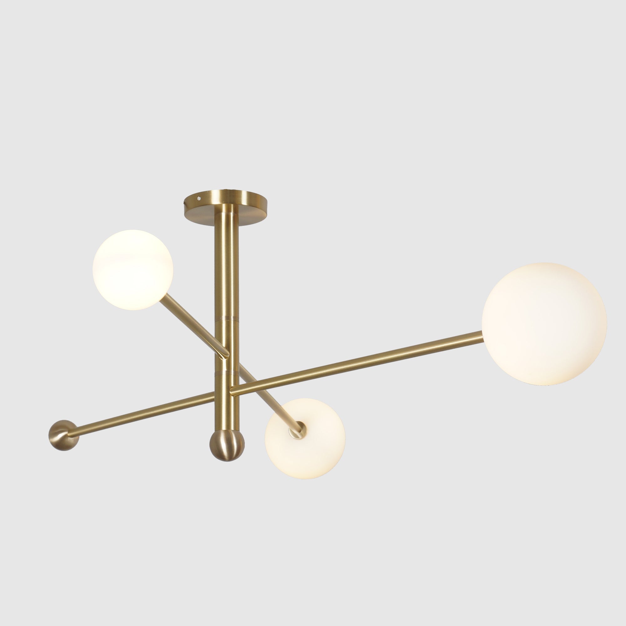 Three Globe Light Brass Linear Sputnik Chandelier - Doozie Light Studio