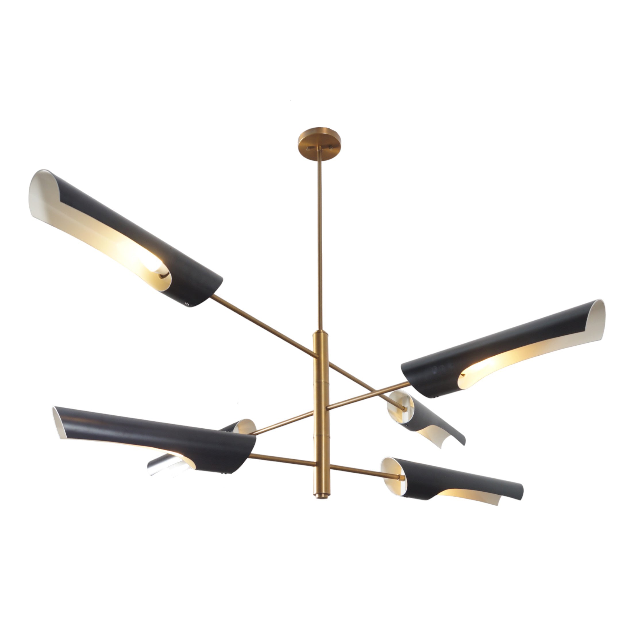 Modern Brass Six Shade Three Tired Sputnik Chandelier - Doozie Light Studio