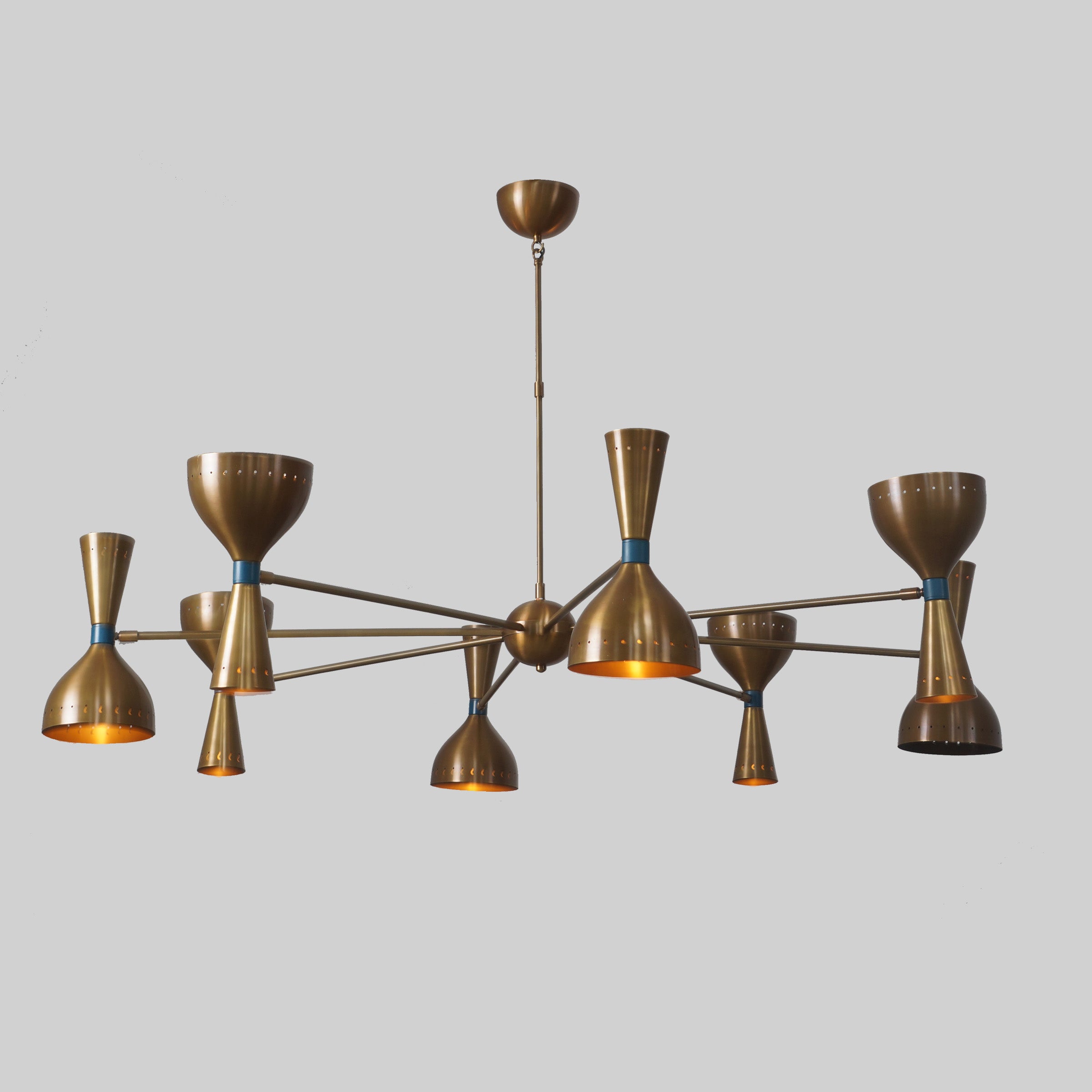 Diabola 8 Shade Light Stilnovo Brass Chandelier Fixture - Doozie Light Studio