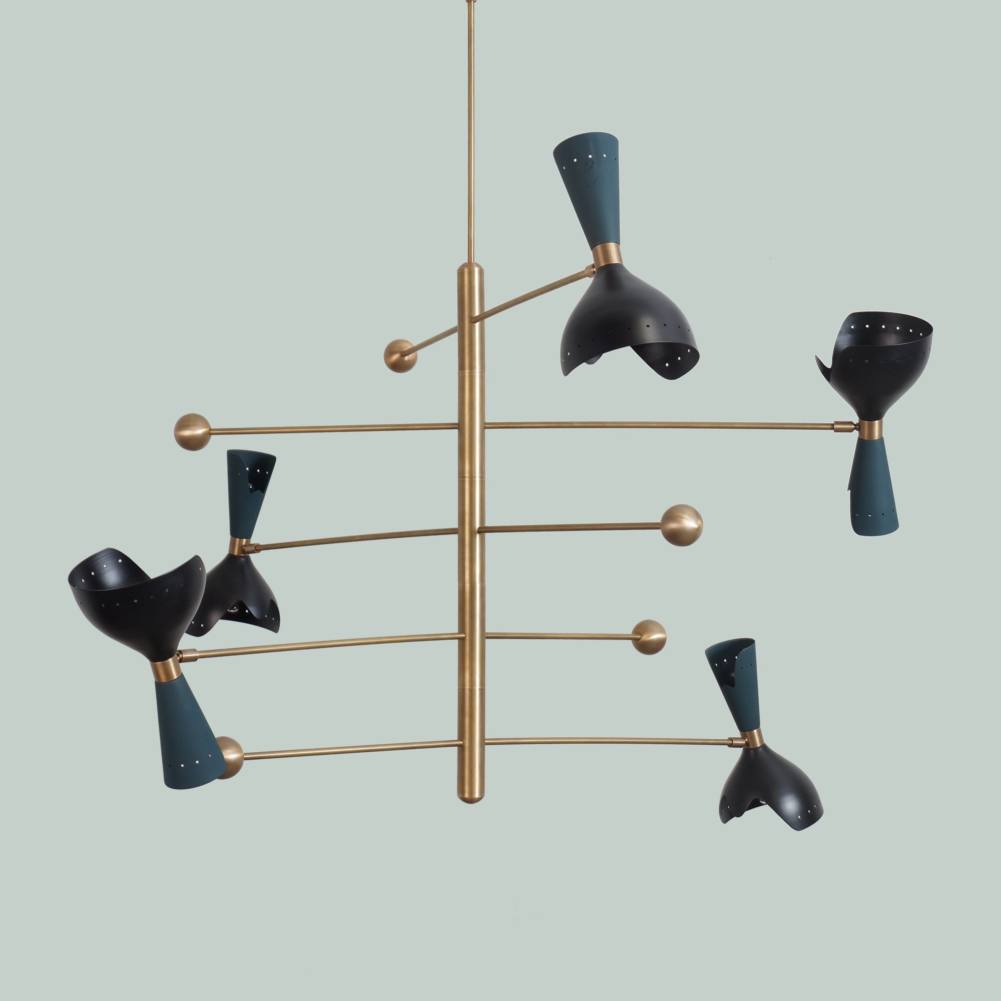 Five Light Shade Brass Pendant Light Fixture - Doozie Light Studio