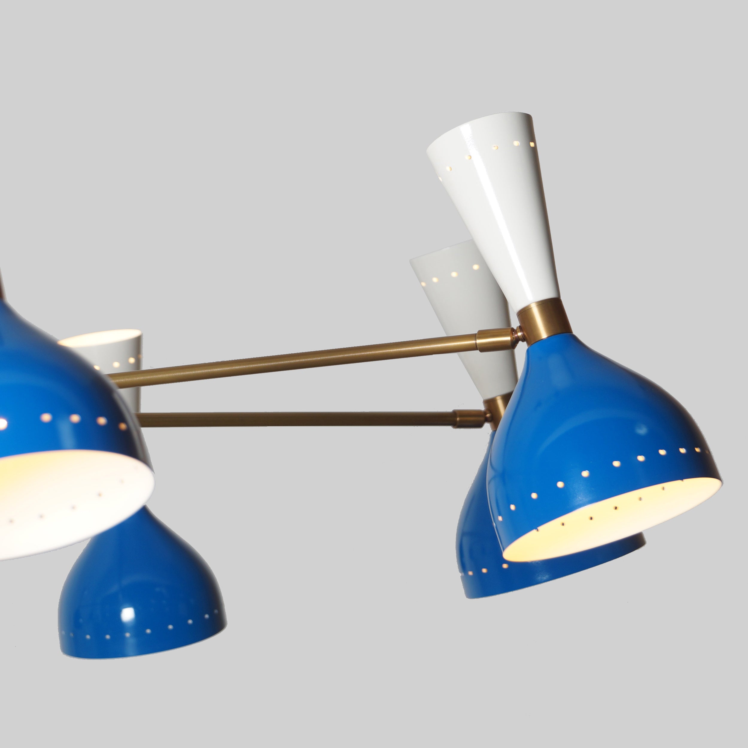 Diabola 8 Shade Light Stilnovo Brass Chandelier Fixture - Doozie Light Studio