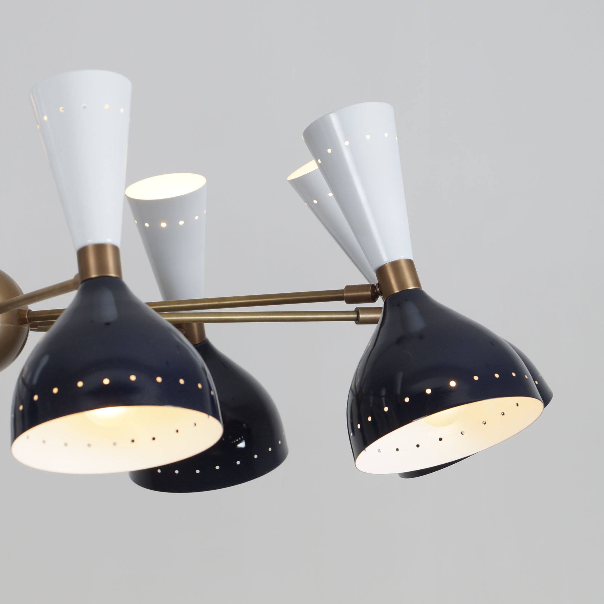 Diabola 8 Shade Light Stilnovo Brass Chandelier Fixture - Doozie Light Studio