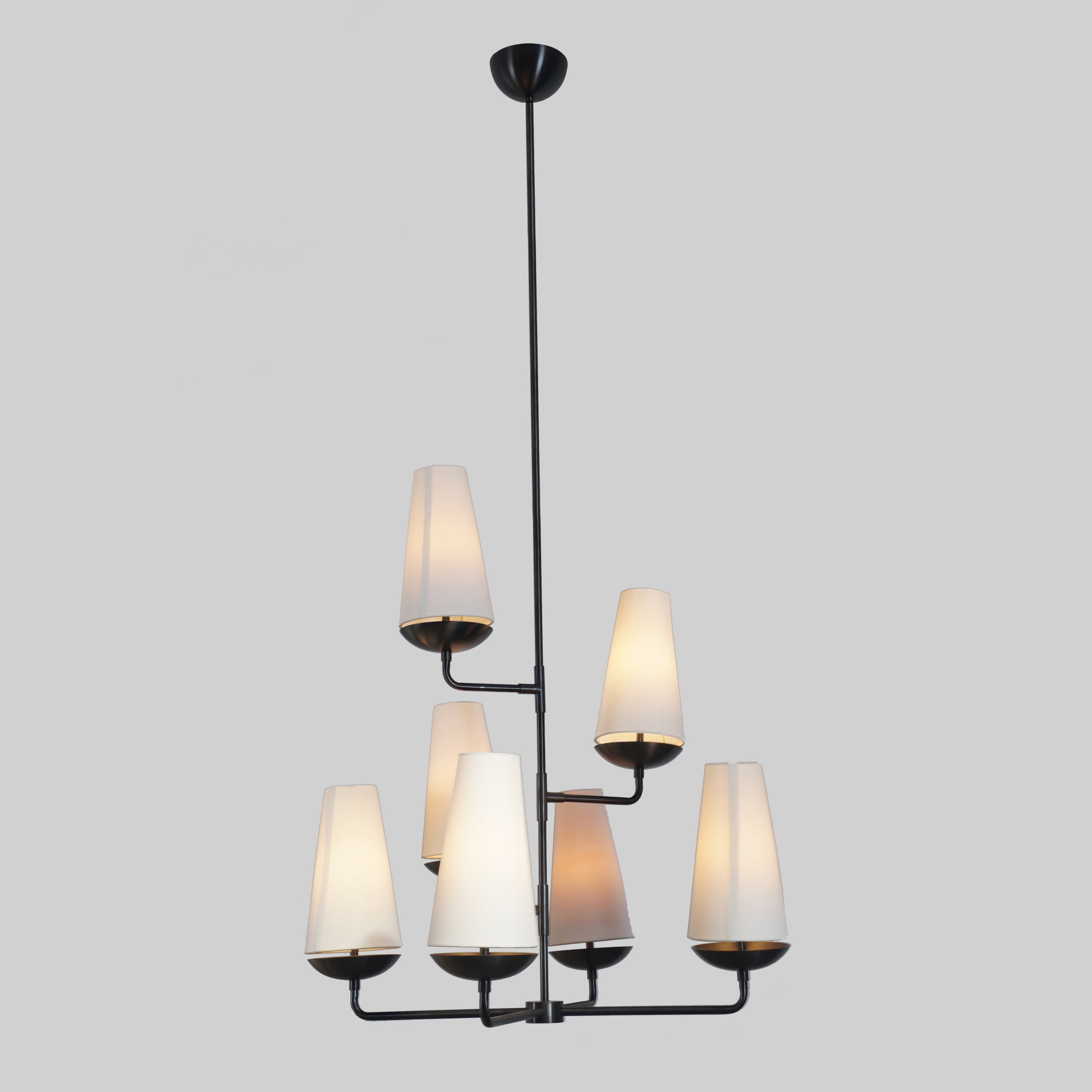 Seven Linen Shade Linear Light Brass Chandelier Fixture - Doozie Light Studio