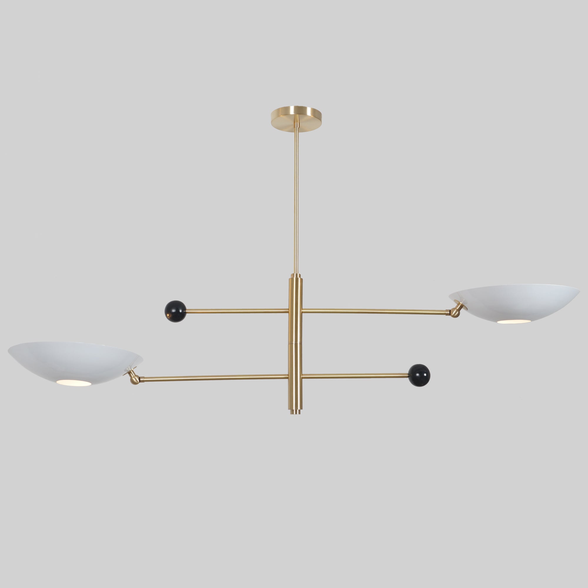 Two Curved Disk Shade Brass Pendant Light - Doozie Light Studio