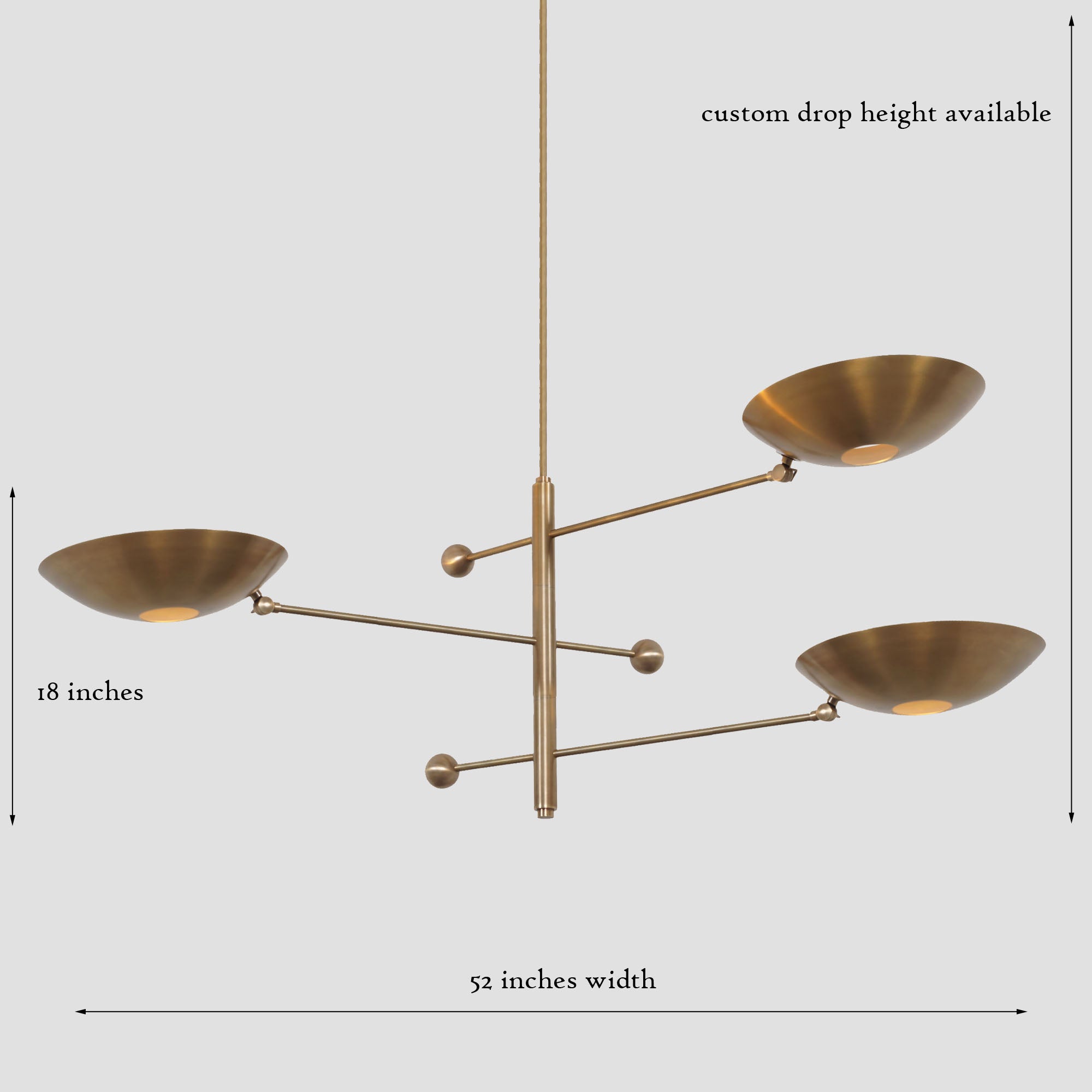 Three Curved Disk Shade Brass Chandelier Fixture - Doozie Light Studio
