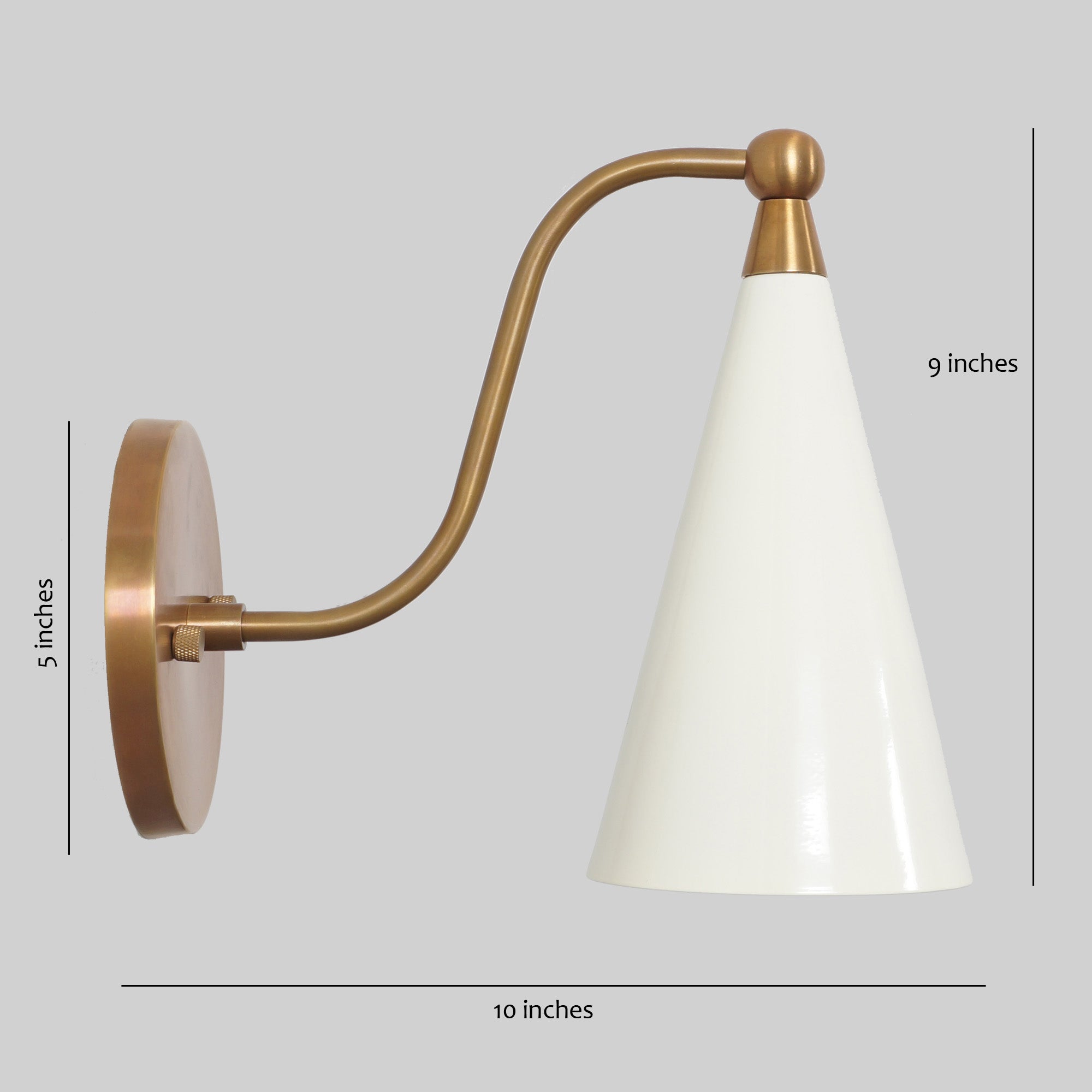 Single Light Cone Shade Brass Wall Sconce - Doozie Light Studio