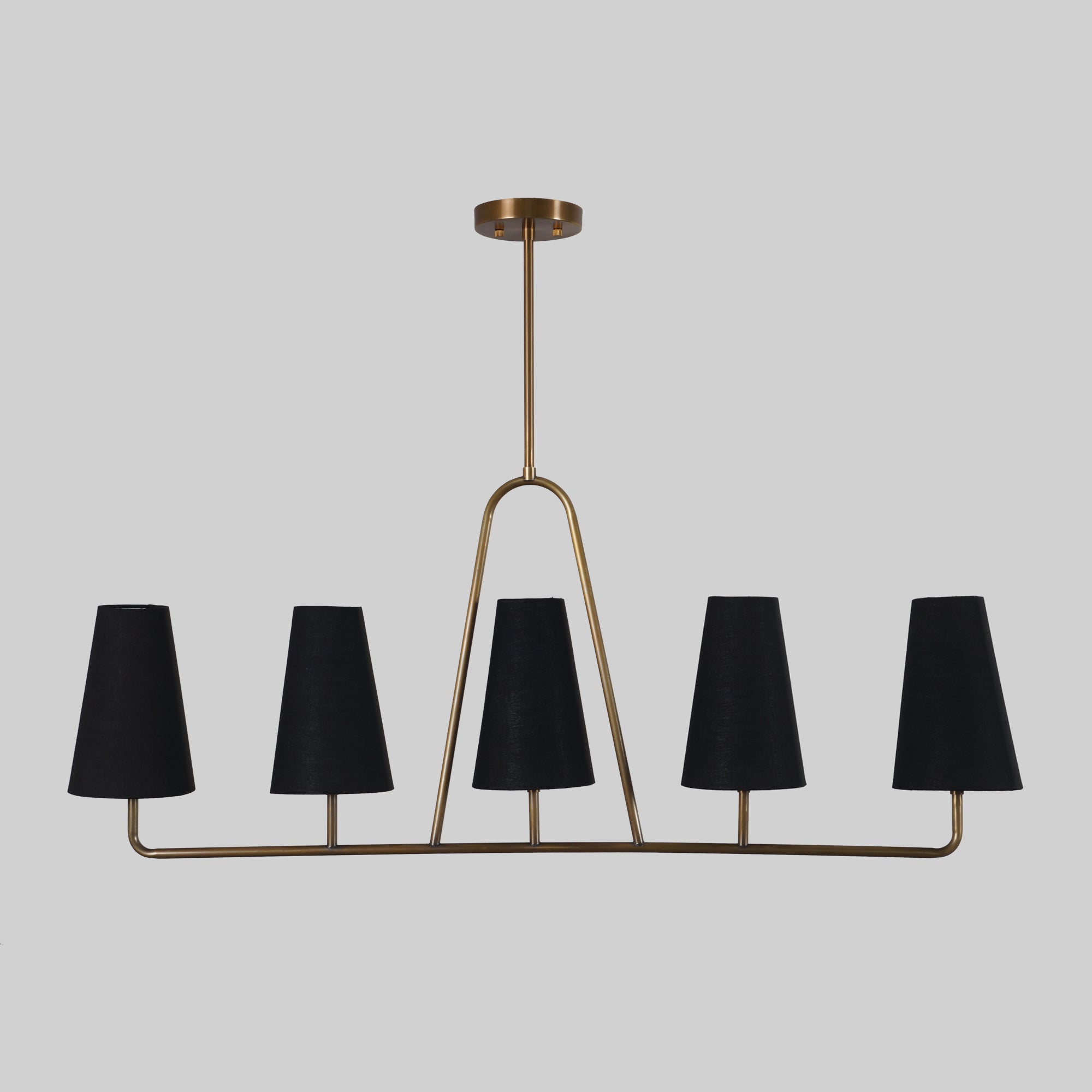 Five Linen Shade Linear Light Brass Chandelier Fixture - Doozie Light Studio