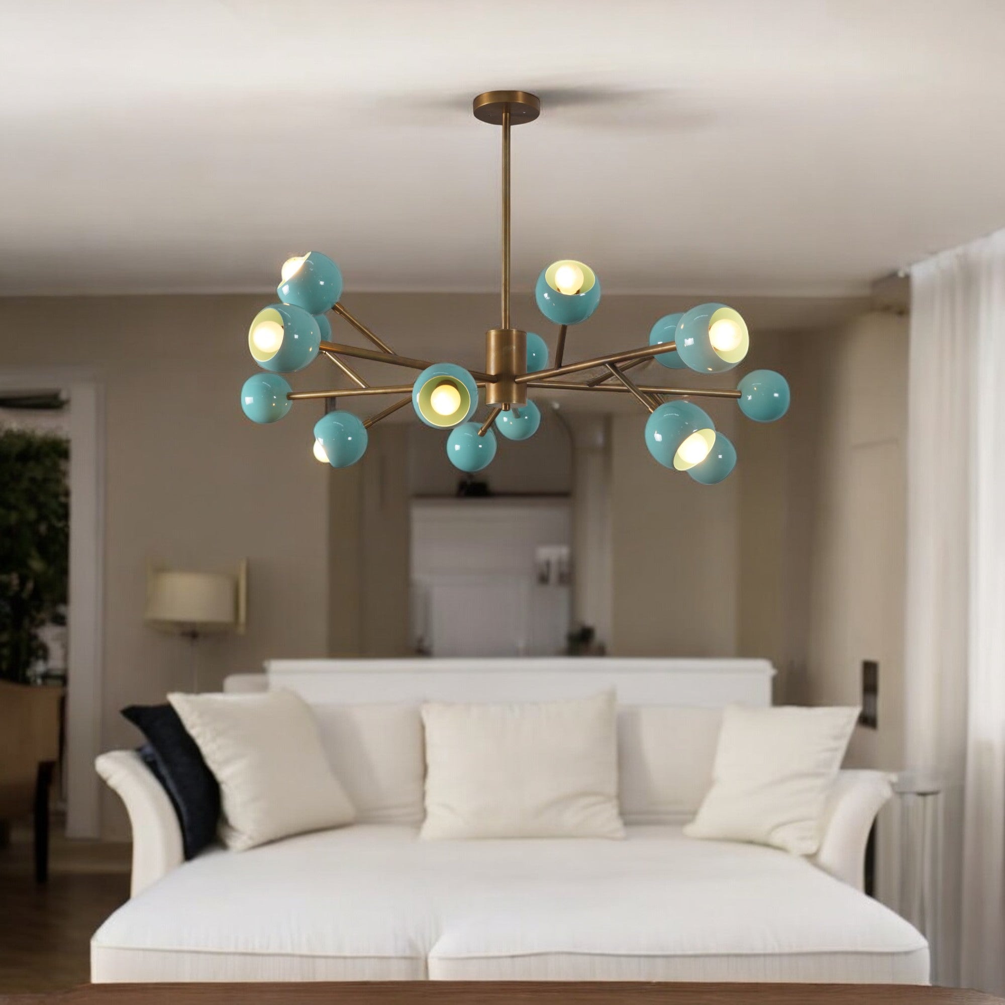 Fifteen Light Brass Sputnik Chandelier - Doozie Light Studio