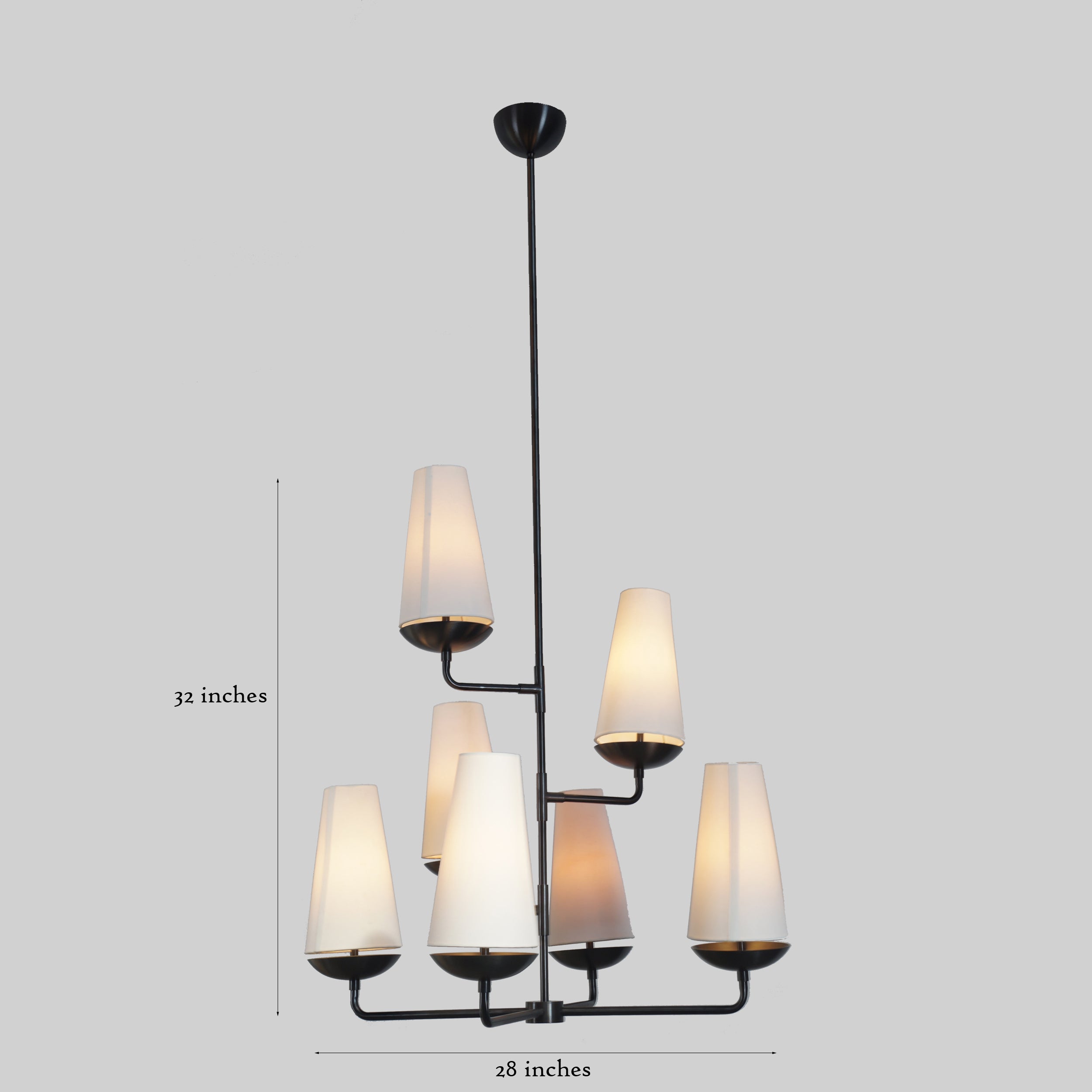 Seven Linen Shade Linear Light Brass Chandelier Fixture - Doozie Light Studio