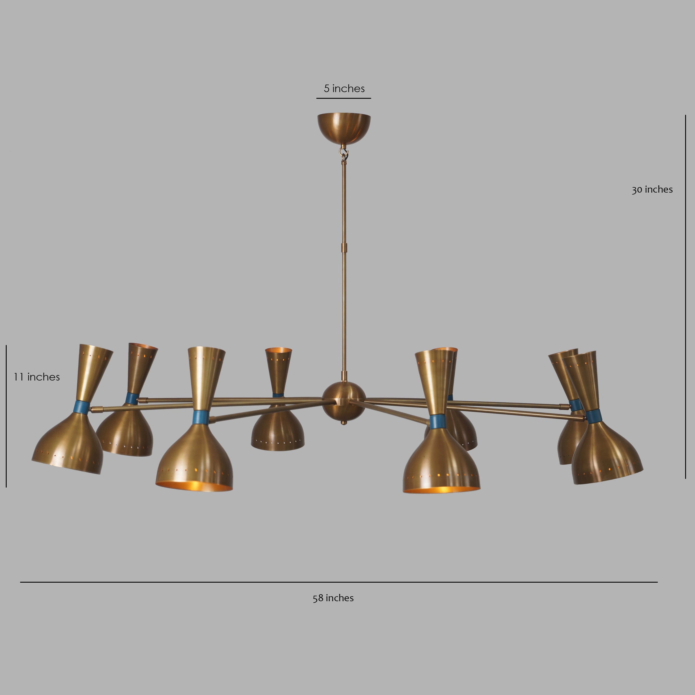 Diabola 8 Shade Light Stilnovo Brass Chandelier Fixture - Doozie Light Studio