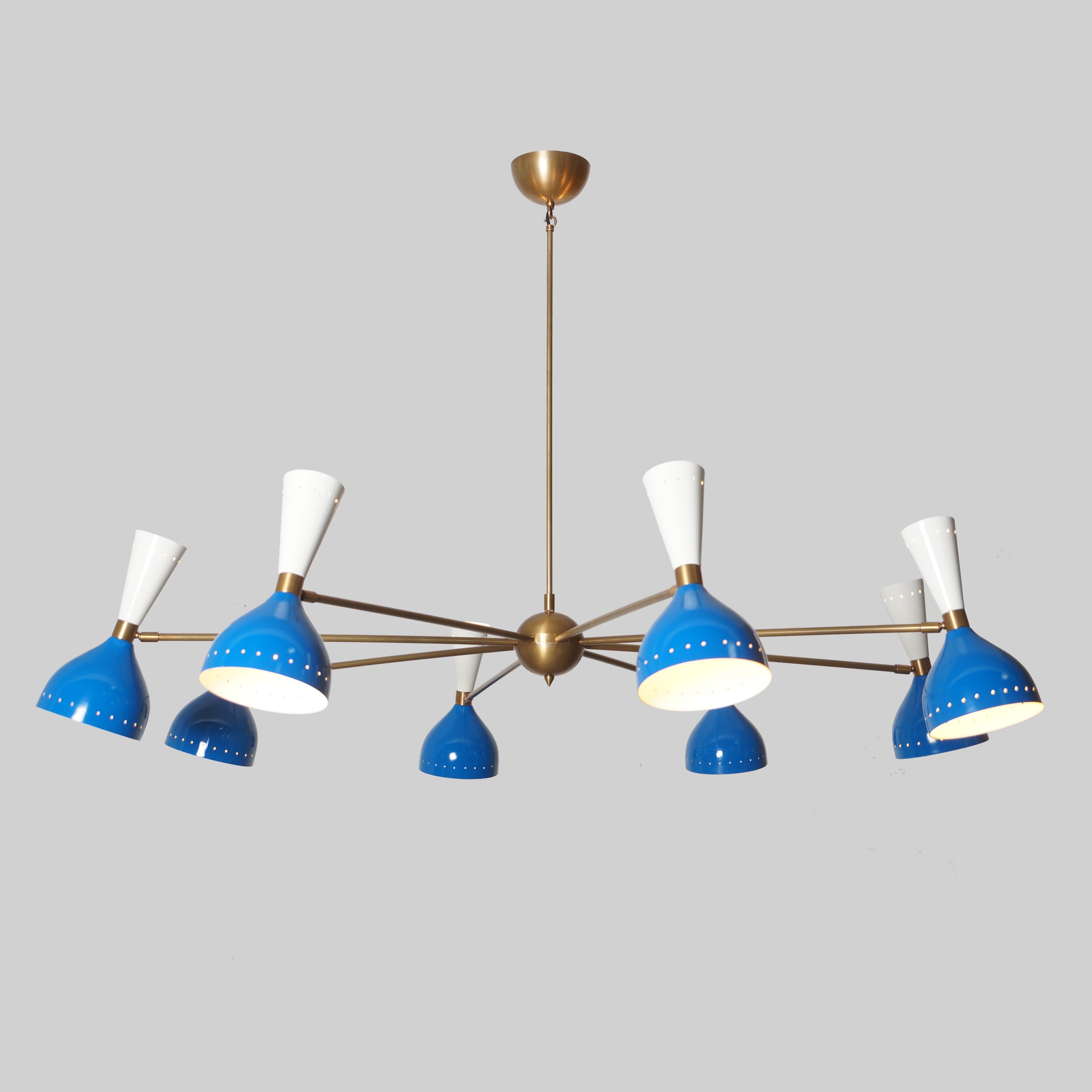 Diabola 8 Shade Light Stilnovo Brass Chandelier Fixture - Doozie Light Studio